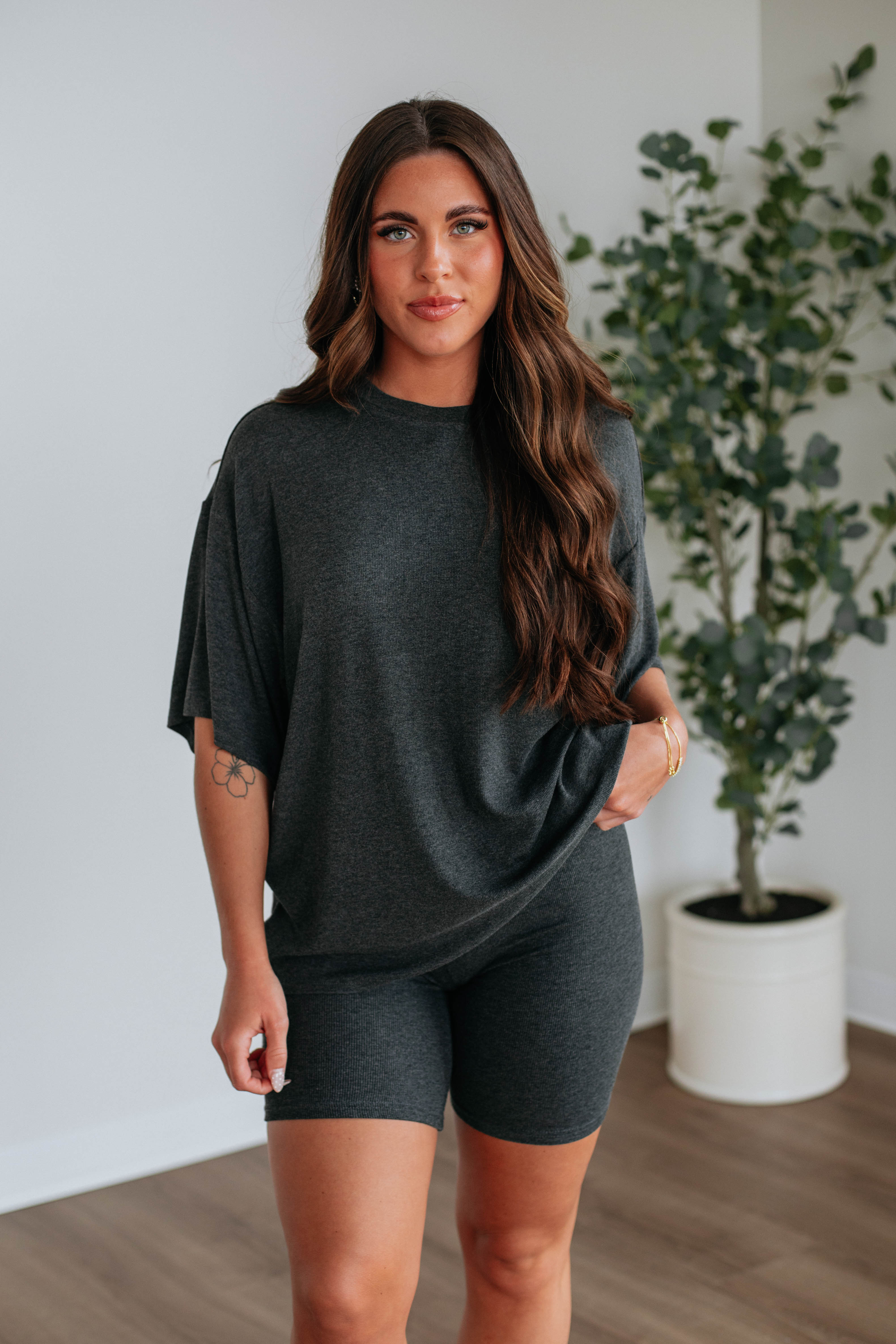Kaylor High Waist Biker Shorts for Women - Charcoal Gray - Comfortable Workout & Yoga Shorts for Running, Cycling & Gym