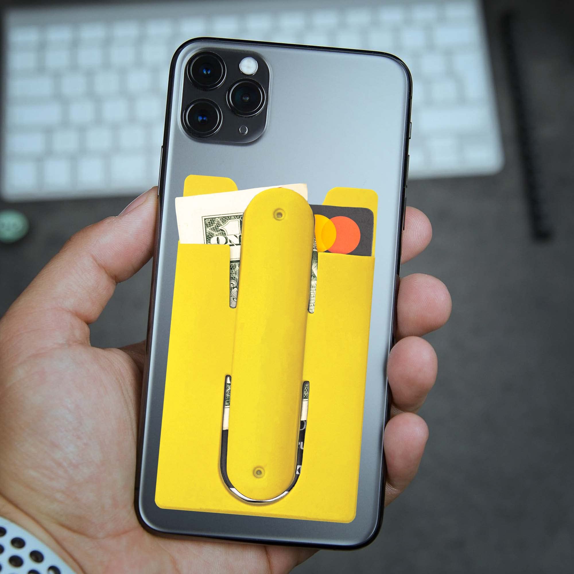 Stick On Wallet - Silicone Phone Card Holder with Stand, Adhesive Credit Card Pouch for iPhone & Samsung Galaxy (Yellow) | Perfect for Travel, Shopping & Everyday Use