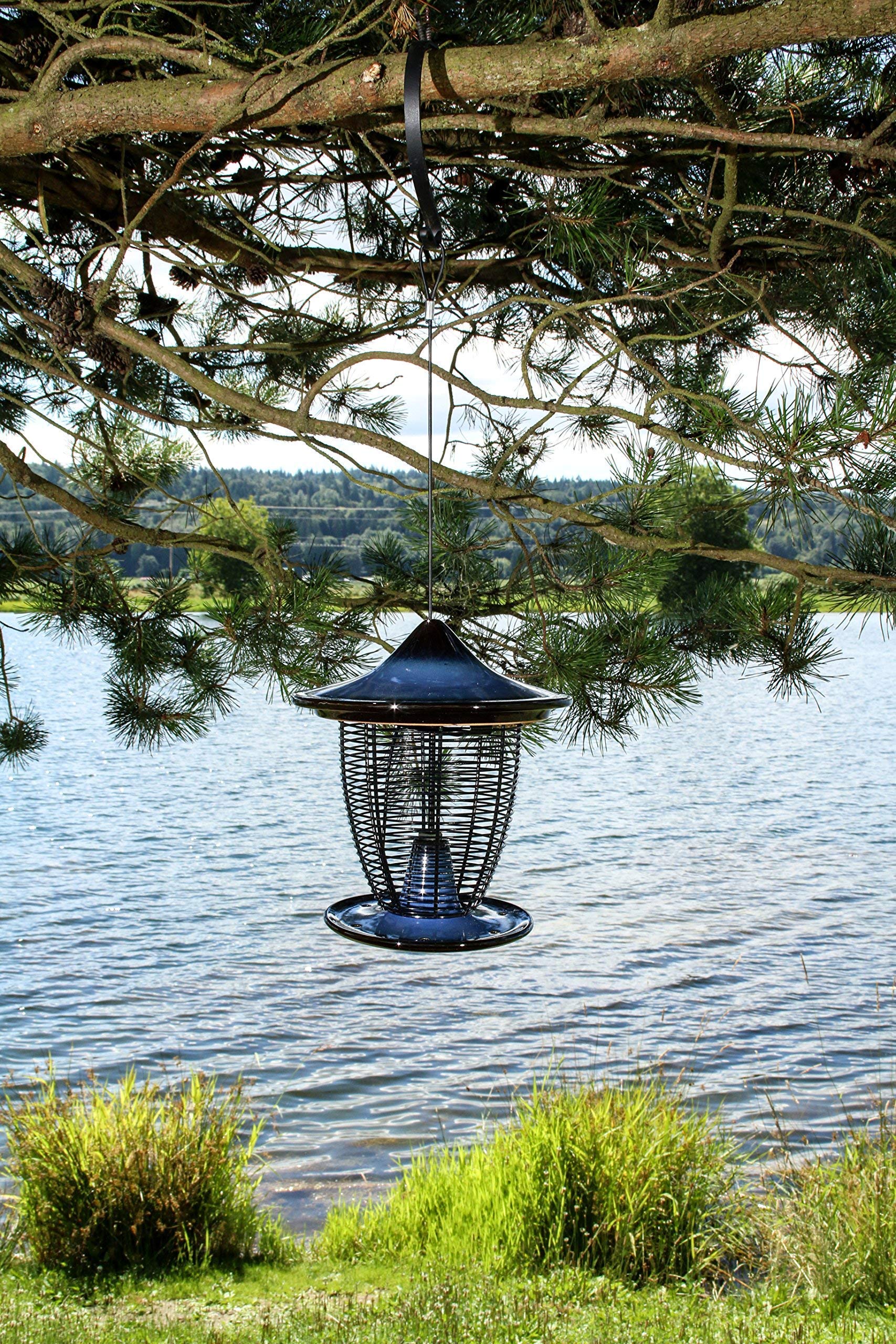 BYER OF MAINE Circles Hanging Bird Bath and Alcyon Pagoda Bird Feeder Set - Cobalt Blue Outdoor Garden Decor for Attracting Wild Birds - Perfect for Backyards, Patios, and Bird Watching Enthusiasts