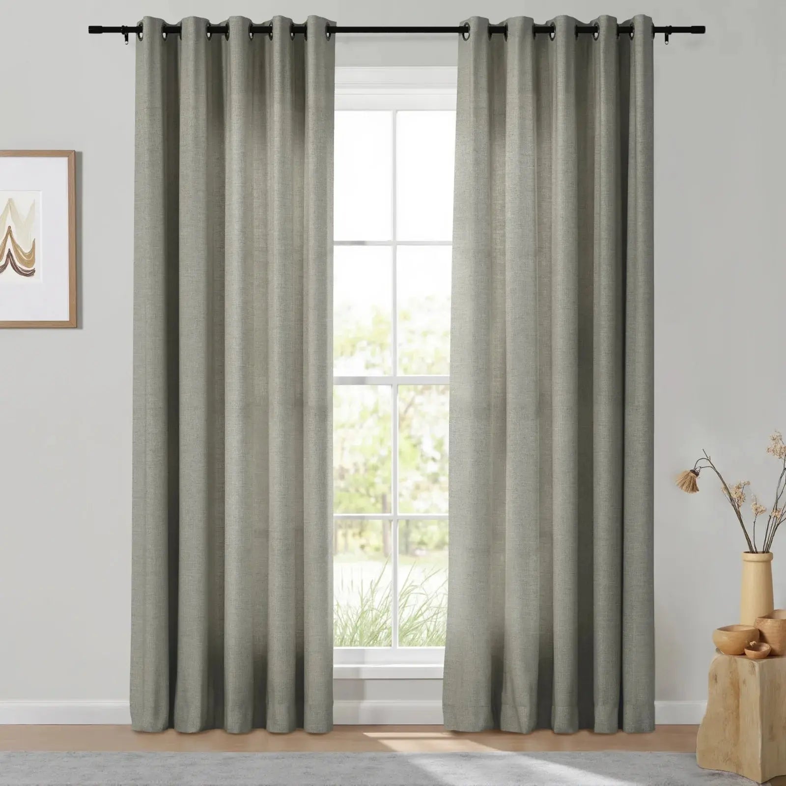 Isabella Heavyweight Cotton Grommet Curtains - Blackout Drapes for Living Room & Bedroom - Noise Reducing Thermal Insulated Window Panels (Set of 2)