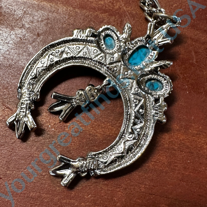 Vintage Silver Tone Naja Necklace with Faux Turquoise - Southwest Style Costume Jewelry for Women - Perfect for Boho Fashion, Festivals, and Tribal Themed Parties