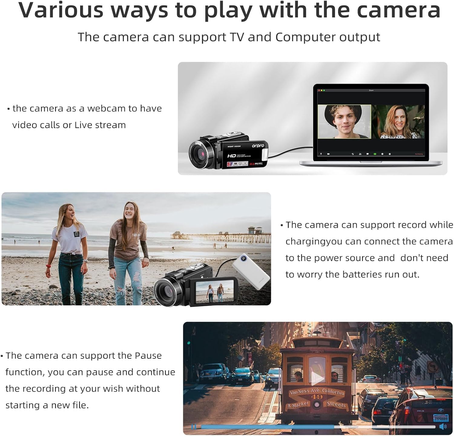 ORDRO B320 Full HD 1080P 30MP Digital Camcorder with IR Night Vision, 3.0