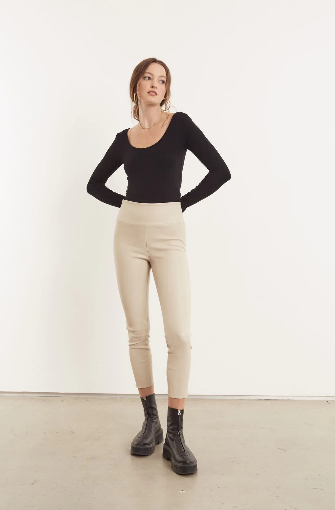 Capri Leather Leggings for Women - Off White | High Waist Faux Leather Pants | Perfect for Work, Night Out & Casual Wear