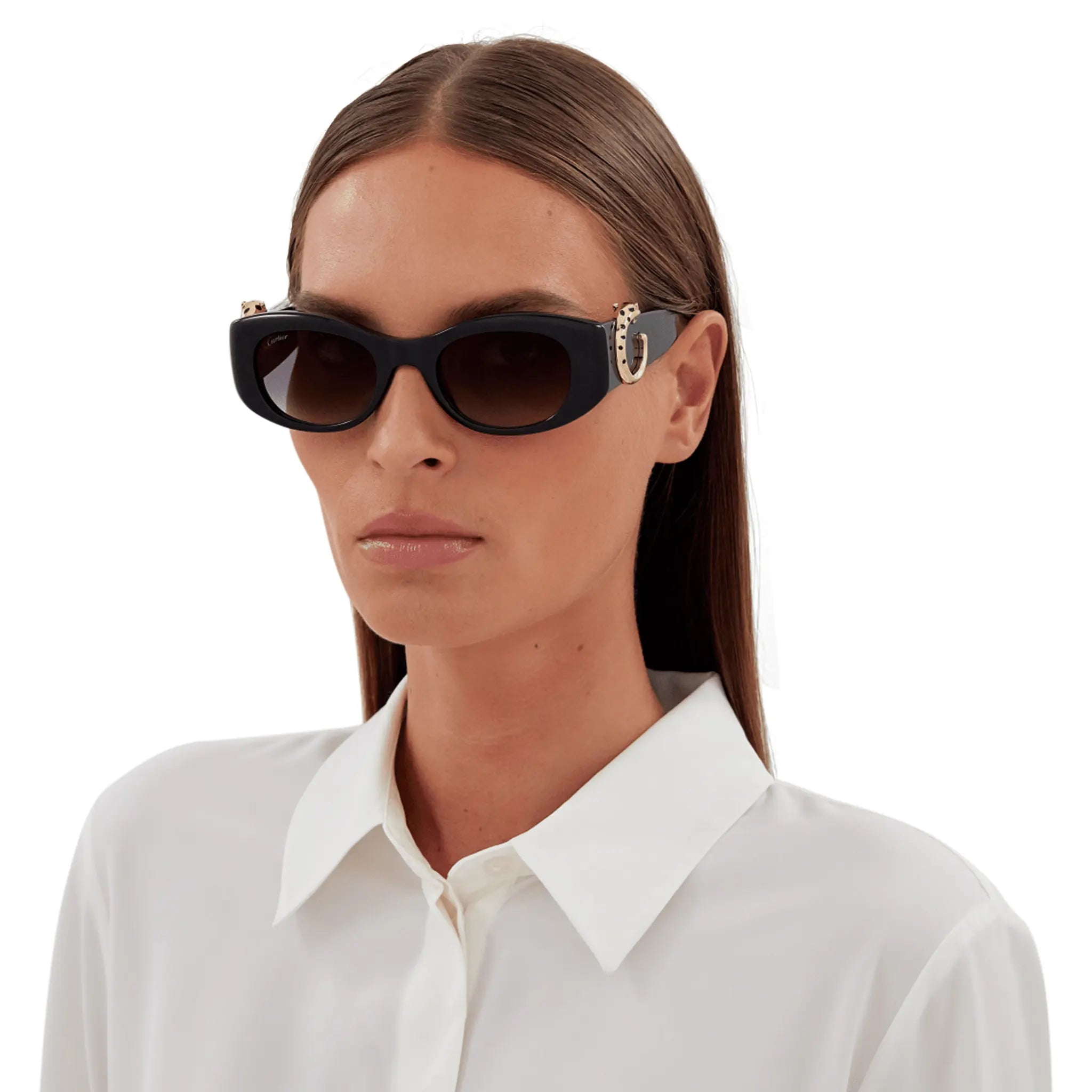 Cartier CT0472S 001 C Panthere De Cartier Black Grey Polarized Sunglasses for Women - Luxury UV Protection Shades for Driving, Beach & Outdoor Fashion