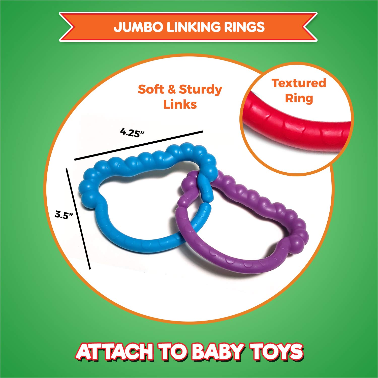 Baby Rings Toy Links - Educational & Teething Toys for Infants | Fine Motor Skills Development | Stroller, Car Seat & Playtime Accessories for Toddlers