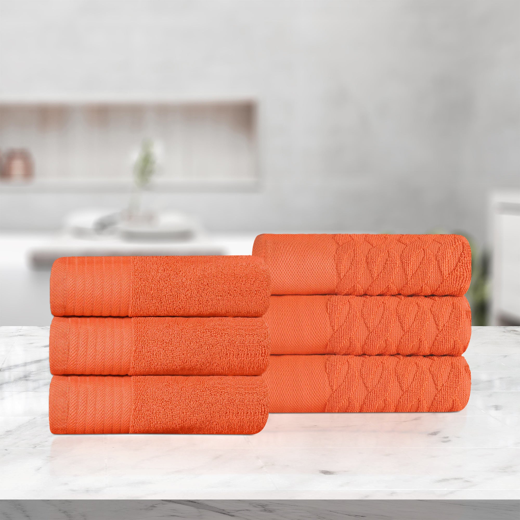 Premium 6-Piece Turkish Cotton Jacquard Herringbone Hand Towel Set - Soft & Absorbent Bath Towels for Spa, Guest Bathroom, and Luxury Home Decor
