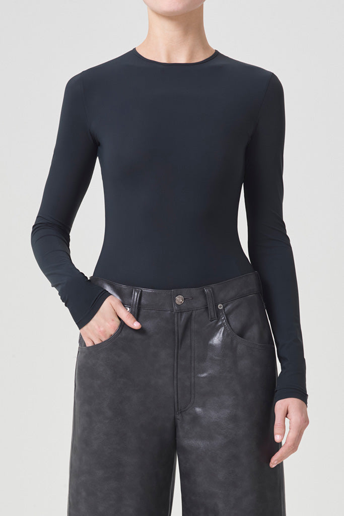 AGOLDE Aura Long Sleeve Bodysuit for Women - Granite Color Stretch Cotton Bodysuit | Perfect for Layering, Casual Outfits & Everyday Wear