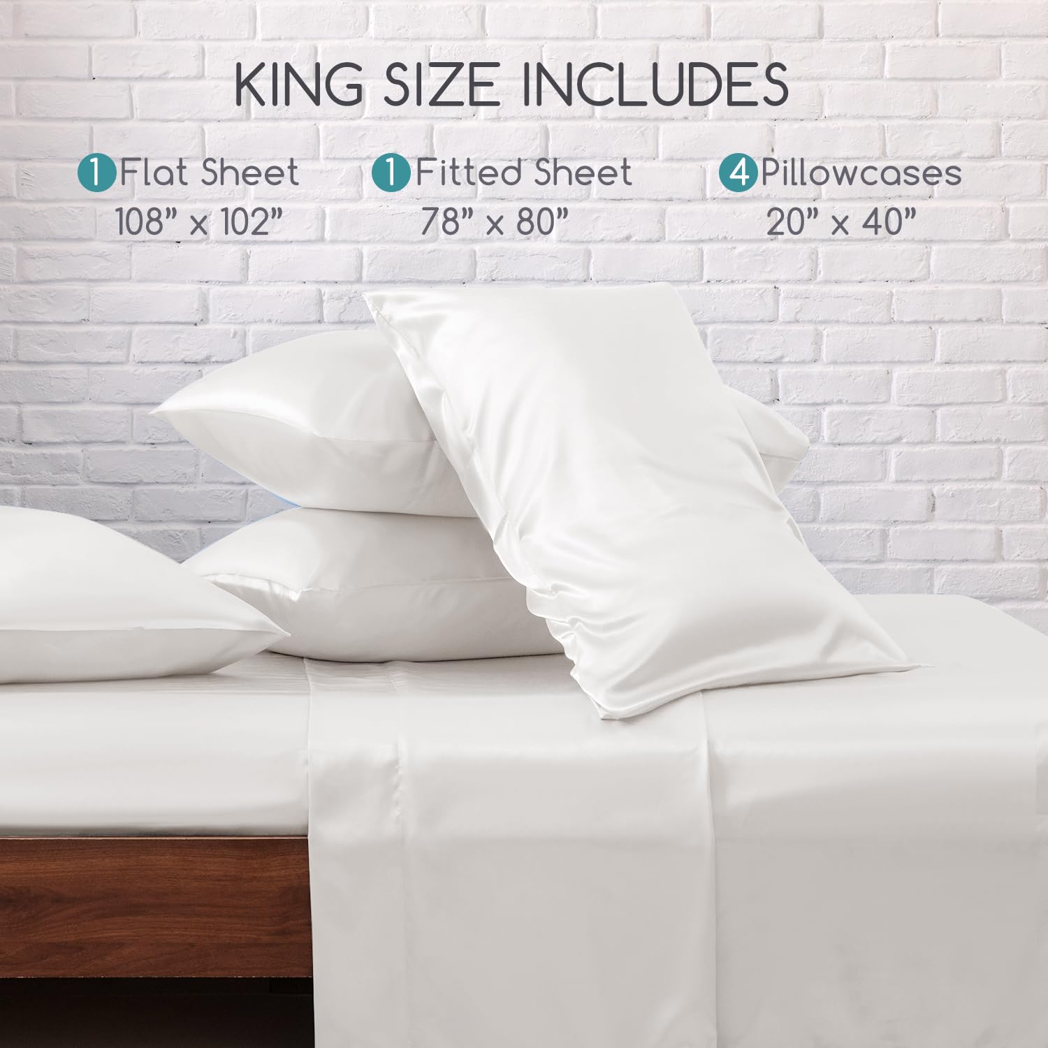 Luxury Satin Bed Sheets Set - 6 Piece King Size Silky Soft Bedding with 15