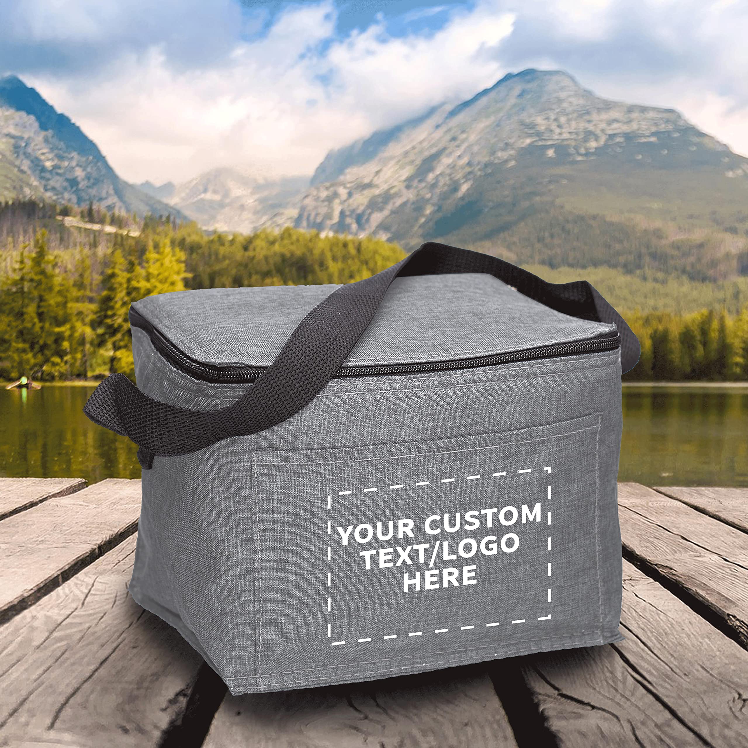 Custom Insulated Cooler Lunch Bag Set of 50 - Personalized Bulk Pack for Work, Travel & Outdoor Events - Reusable Grey Lunch Cooler for Office, Picnics, Camping & Beach Trips