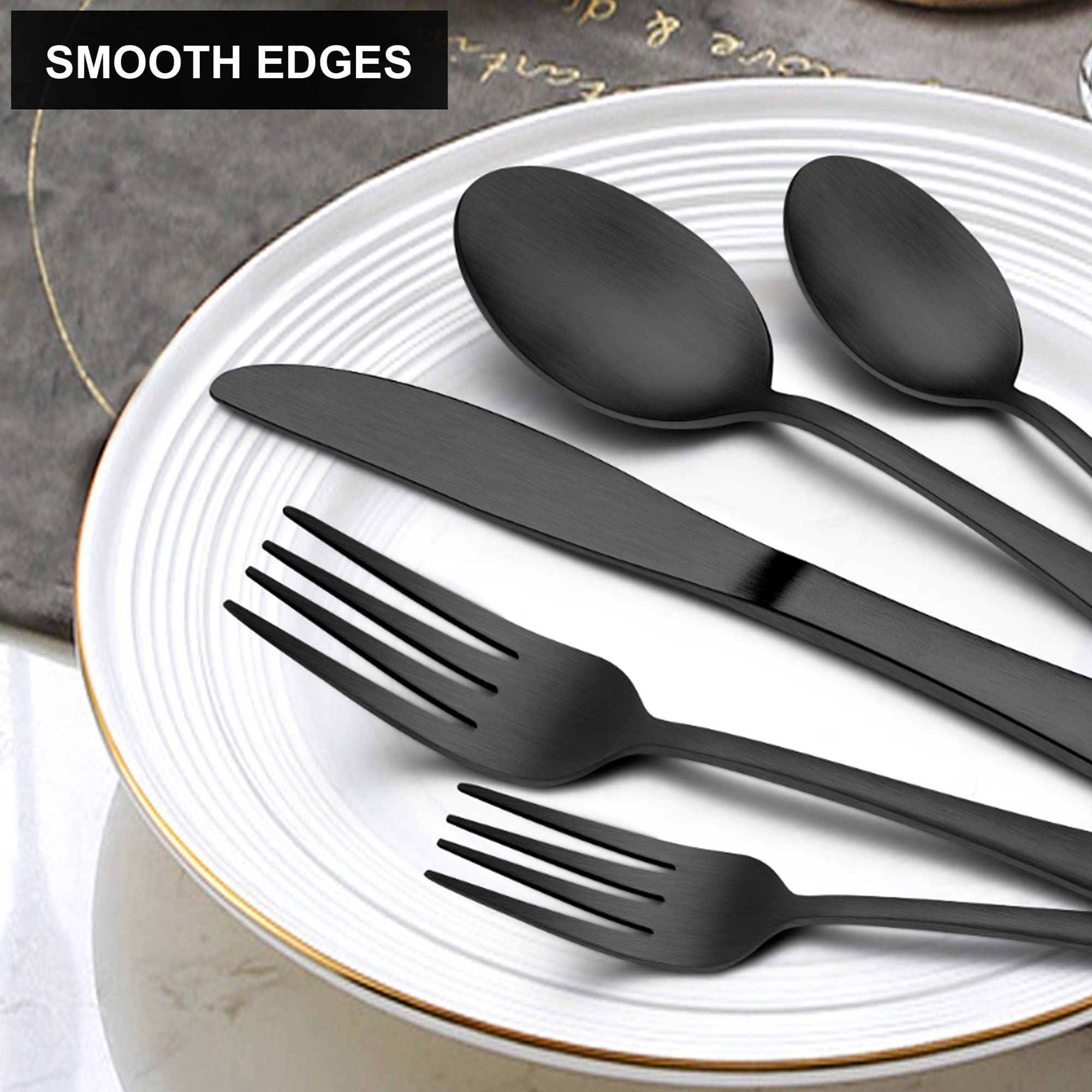 60-Piece Matte Black Silverware Set - Stainless Steel Satin Finish Flatware for 12 - Elegant Dinnerware for Home, Restaurant & Party - Dishwasher Safe - Perfect for Formal Dining, Wedding Gifts & Holiday Entertaining
