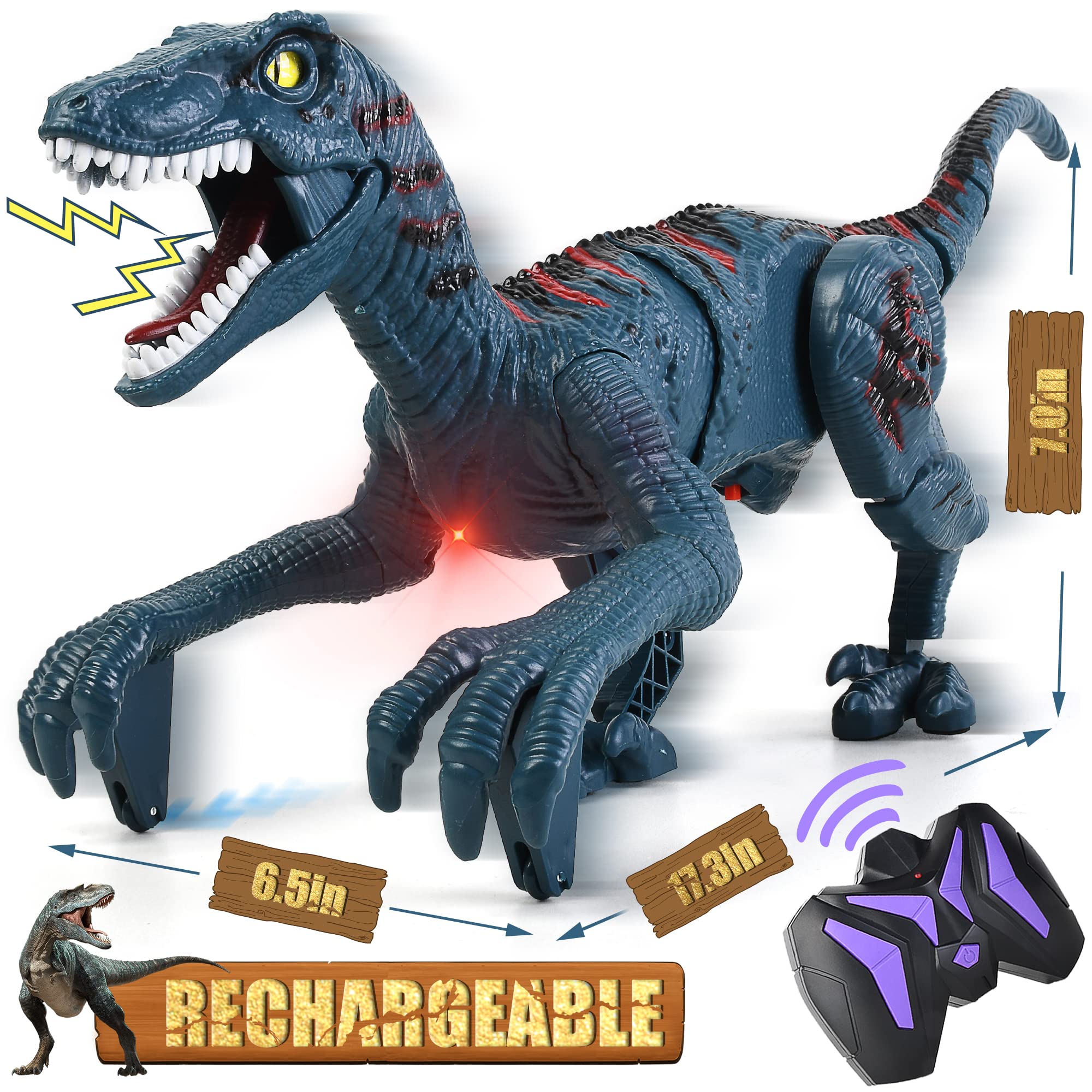 Large Remote Control Dinosaur Toy for Kids - Jurassic Velociraptor with Walking & Sound Effects - Singing Robot Dinosaur with Head & Tail Movement | Perfect for Birthday Gifts, STEM Learning & Pretend Play