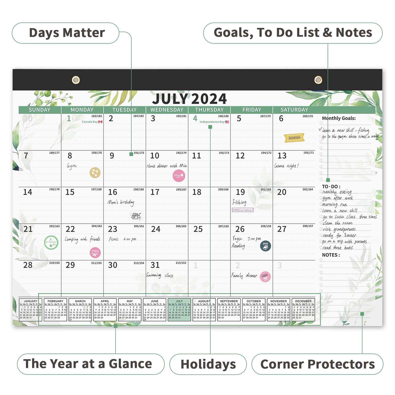 Ospelelf Magnetic Calendar 2024-2025 - 18-Month Large Refrigerator & Wall Planner (July 2024 to December 2025) with Plastic Cover - 17
