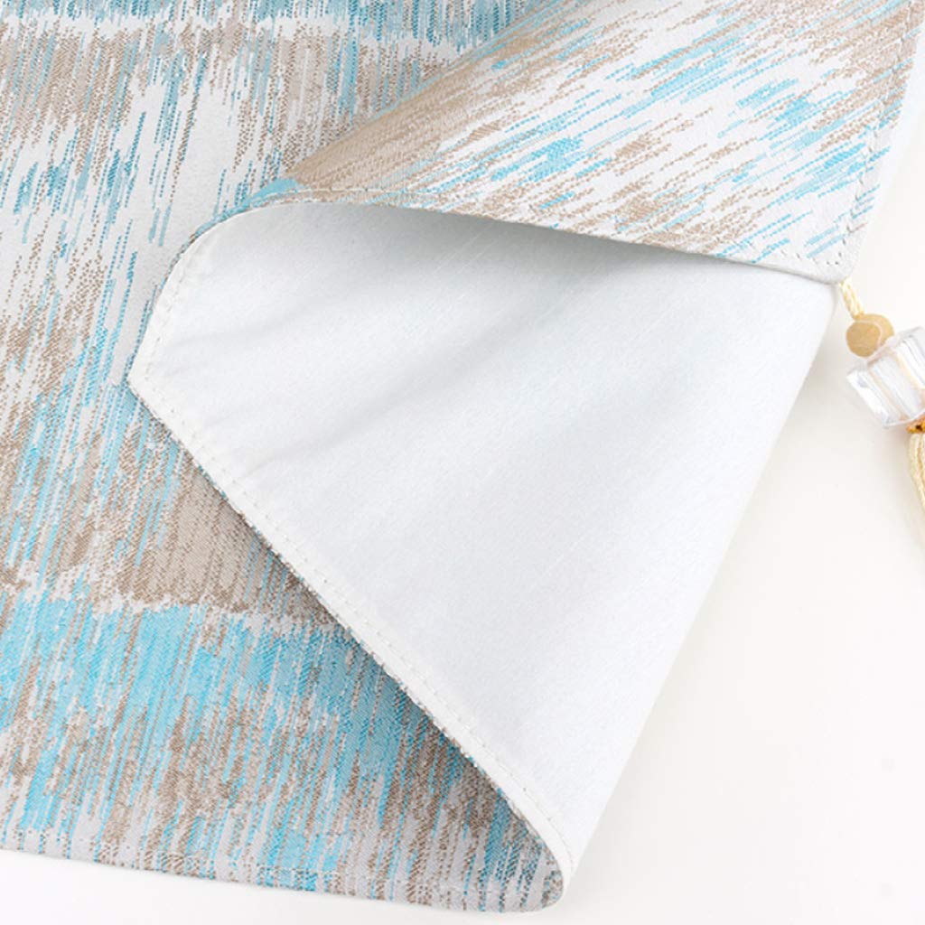 Silver and Blue Jacquard Tassel Table Runner - 35x228cm Farmhouse Style Decorative Placemat for Coffee Table, Shoe Bench, Dresser, TV Cabinet & Dining Table - Perfect for Rustic Home Decor and Holiday Dinner Settings