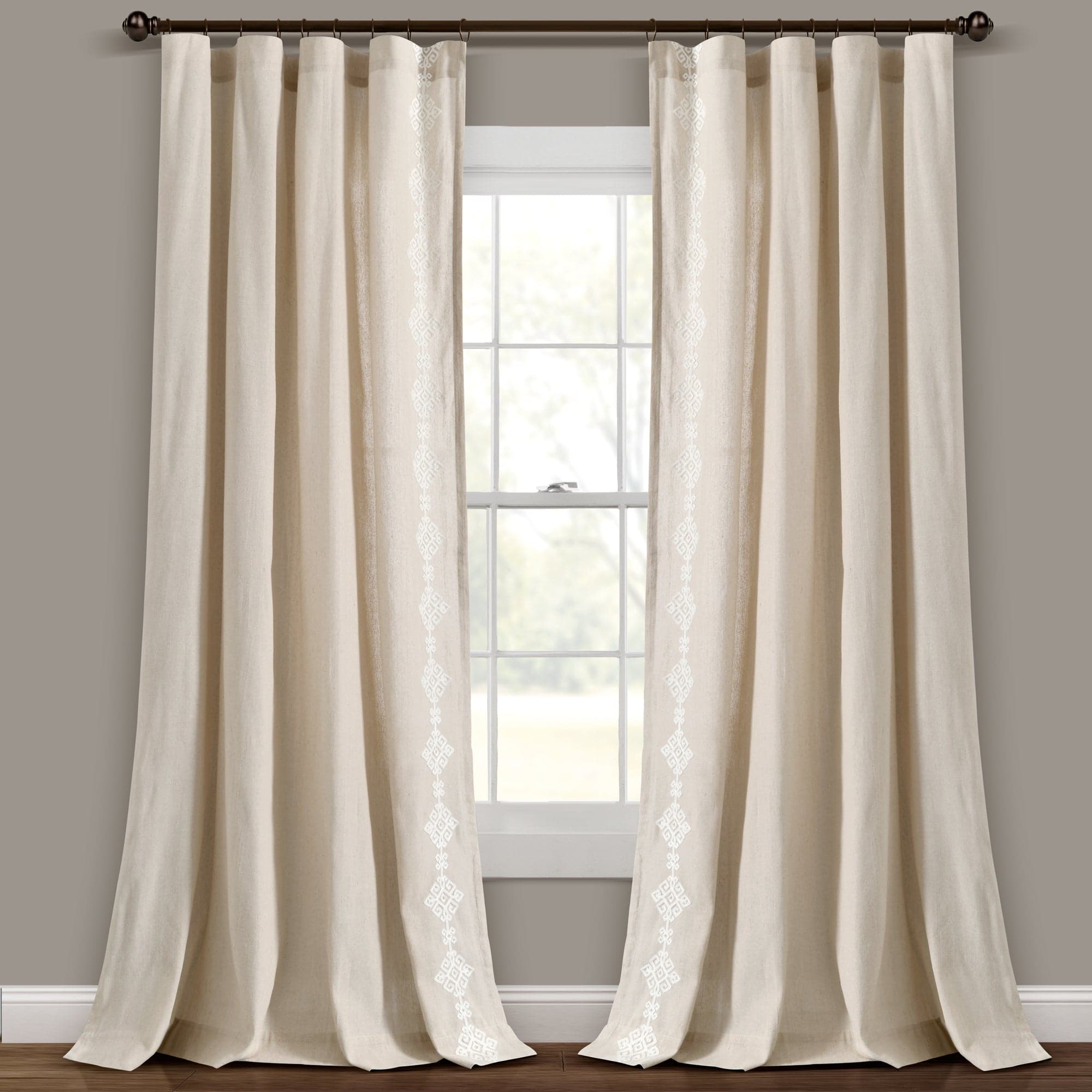 Luxury Modern Geo Linen Embroidery Border Window Curtain Panel - Elegant Home Decor for Living Room & Bedroom