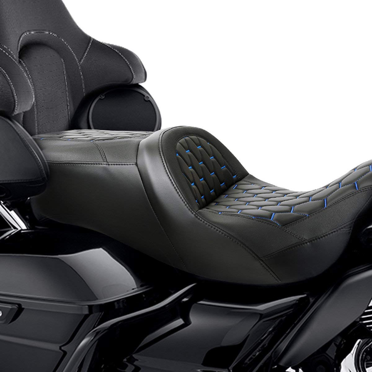 C.C. Rider Driver & Passenger Seat for Harley Touring Models (Road King FLHR, Street Glide FLHX, Road Glide FLTRX) 2009-2023 - Comfortable 2-Up One-Piece Bagger Seat for Long Rides & Road Trips