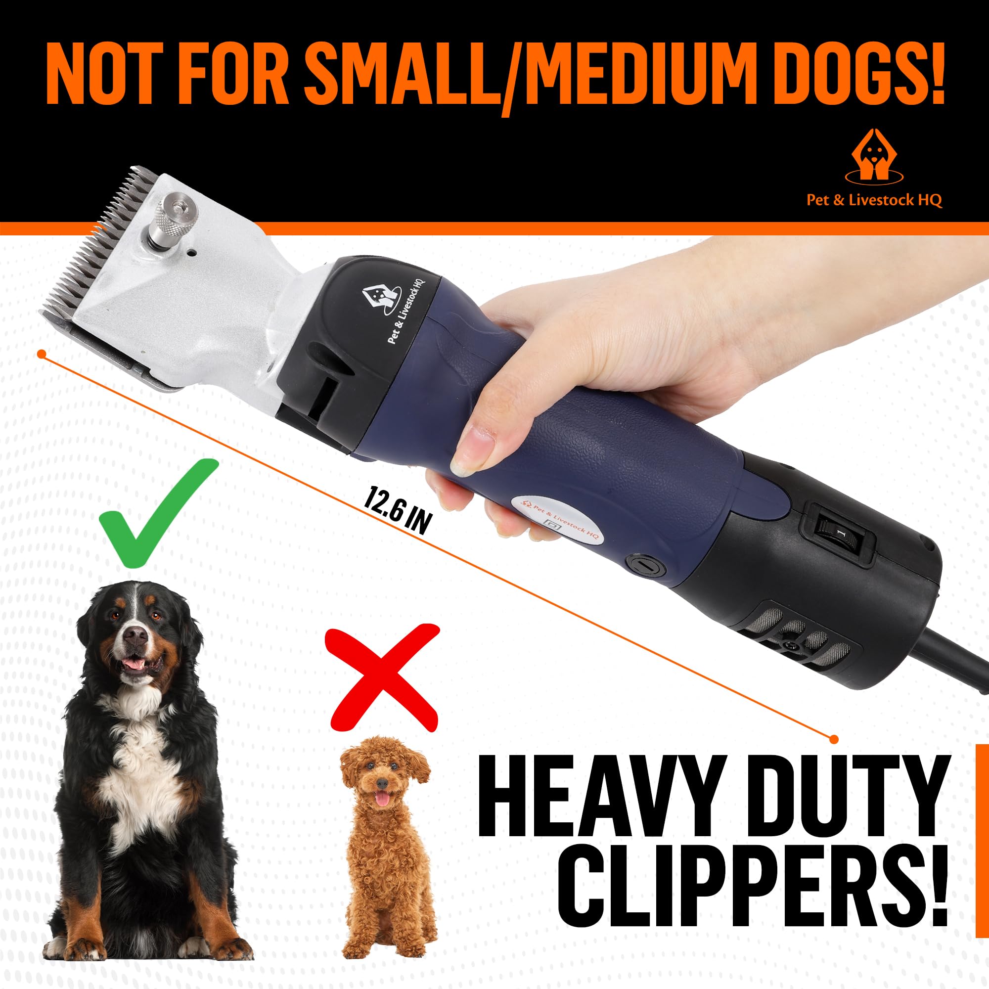 Professional Heavy Duty Dog Grooming Clippers for Thick Coats & Large Breeds - Pet Hair Trimmer Kit for XL Dogs, Horses, Livestock - Perfect for Home Grooming, Professional Salons & Animal Care