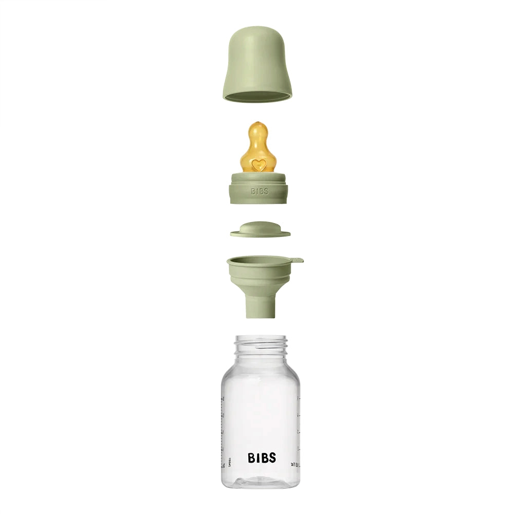Plastic Baby Bottle with Latex Bibs - 150ml Feeding Set in Sage Green - Perfect for Newborns, Infants & Toddlers at Home or On-the-Go