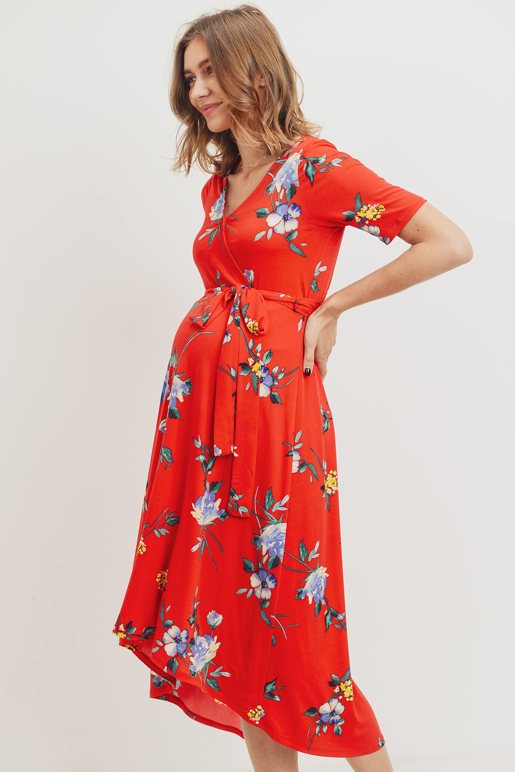 Stylish Women's Maternity Wrap Dress - Mid-Length with Adjustable Waist Belt | Perfect for Pregnancy, Nursing & Special Occasions