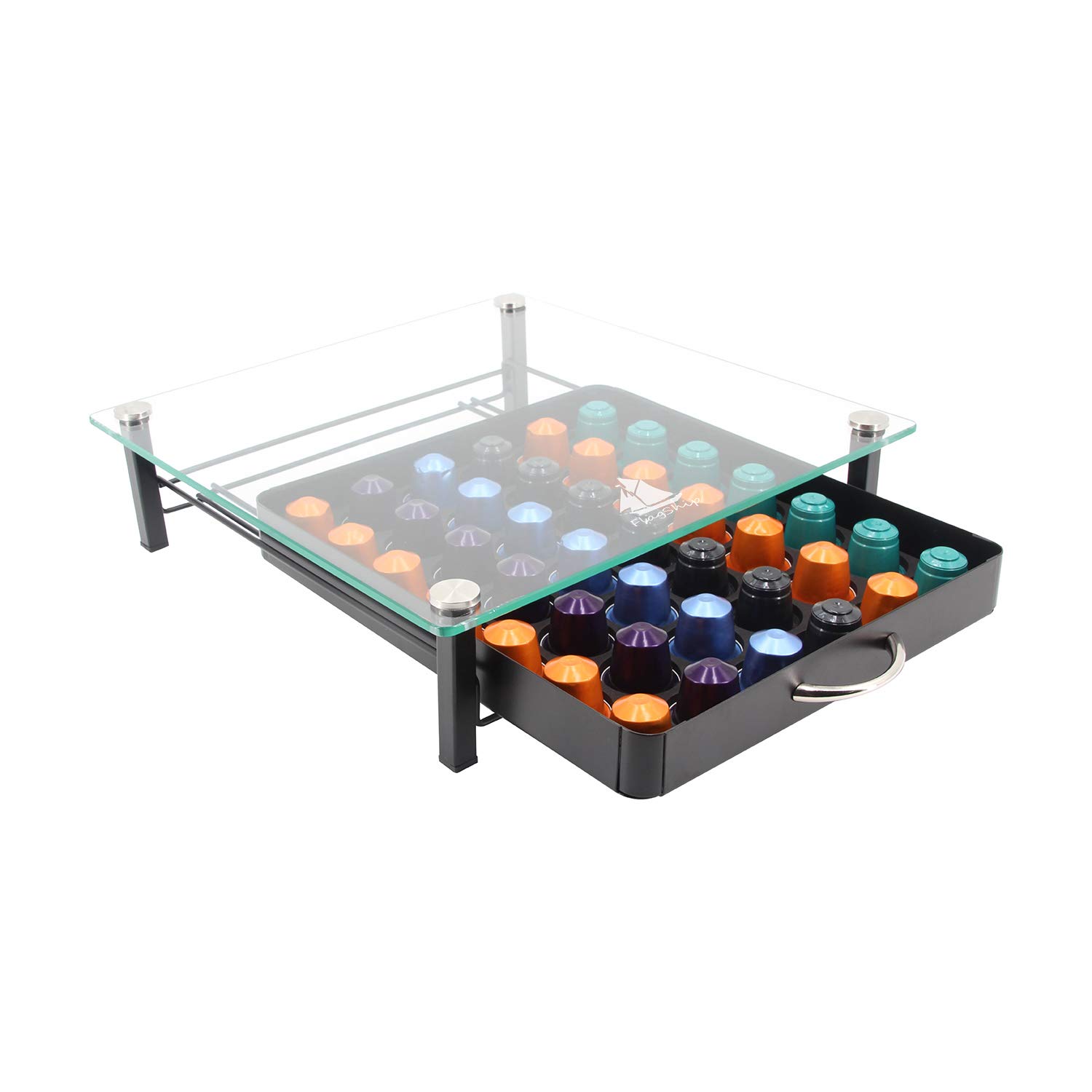 Premium Nespresso Capsule Holder Drawer - Holds 42 OriginalLine Pods, Durable Glass Design for Coffee Lovers | Perfect for Kitchen Countertop & Coffee Station Organization