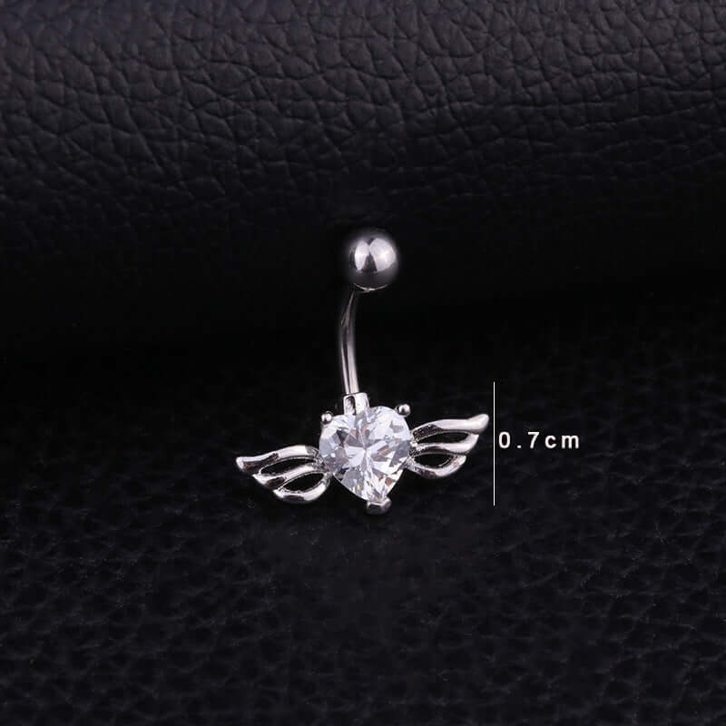 Stainless Steel Belly Button Ring with Angel Wings Design - Hypoallergenic Navel Piercing Jewelry for Women | Perfect for Everyday Wear, Parties, and Body Piercing Fashion | HSBR18611
