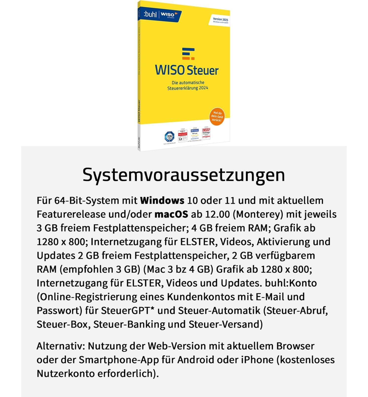WISO Steuer 2025 (für Steuerjahr 2024) – Steuererklärung einfach gemacht für Windows, Mac, Smartphones & Tablets | Digitaler Download | Ideal für Selbstständige, Arbeitnehmer & Rentner