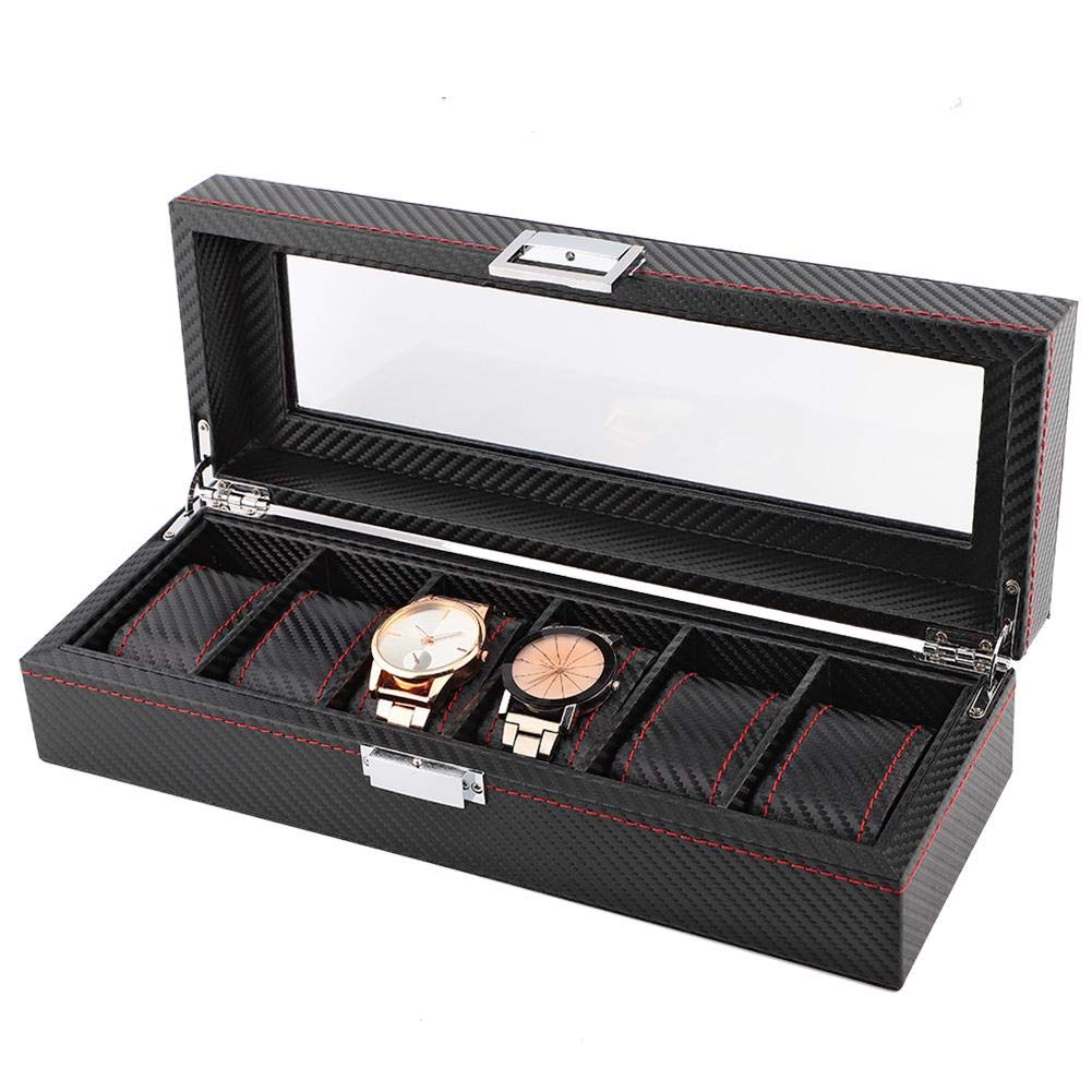 Premium 6-Slot Watch Display Box - Carbon Fiber Travel Case for Jewelry & Watch Storage | Collector Organizer for Men & Women | Perfect for Travel, Home Display & Gift Giving