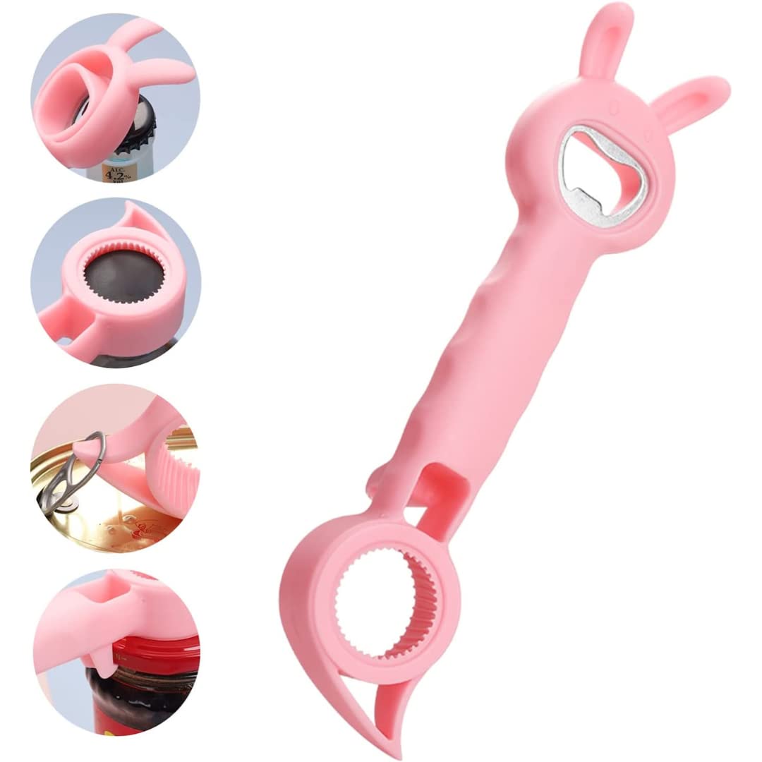 Saylani Enterprises 4-in-1 Cute Animal Bottle Opener - Multifunctional Kitchen Tool for Wine, Beer Cans, Sauce & Drink Bottles - Finger Protection Design - Pack of 1 (Multicolor) - Perfect for Home, Parties, Camping & Picnics