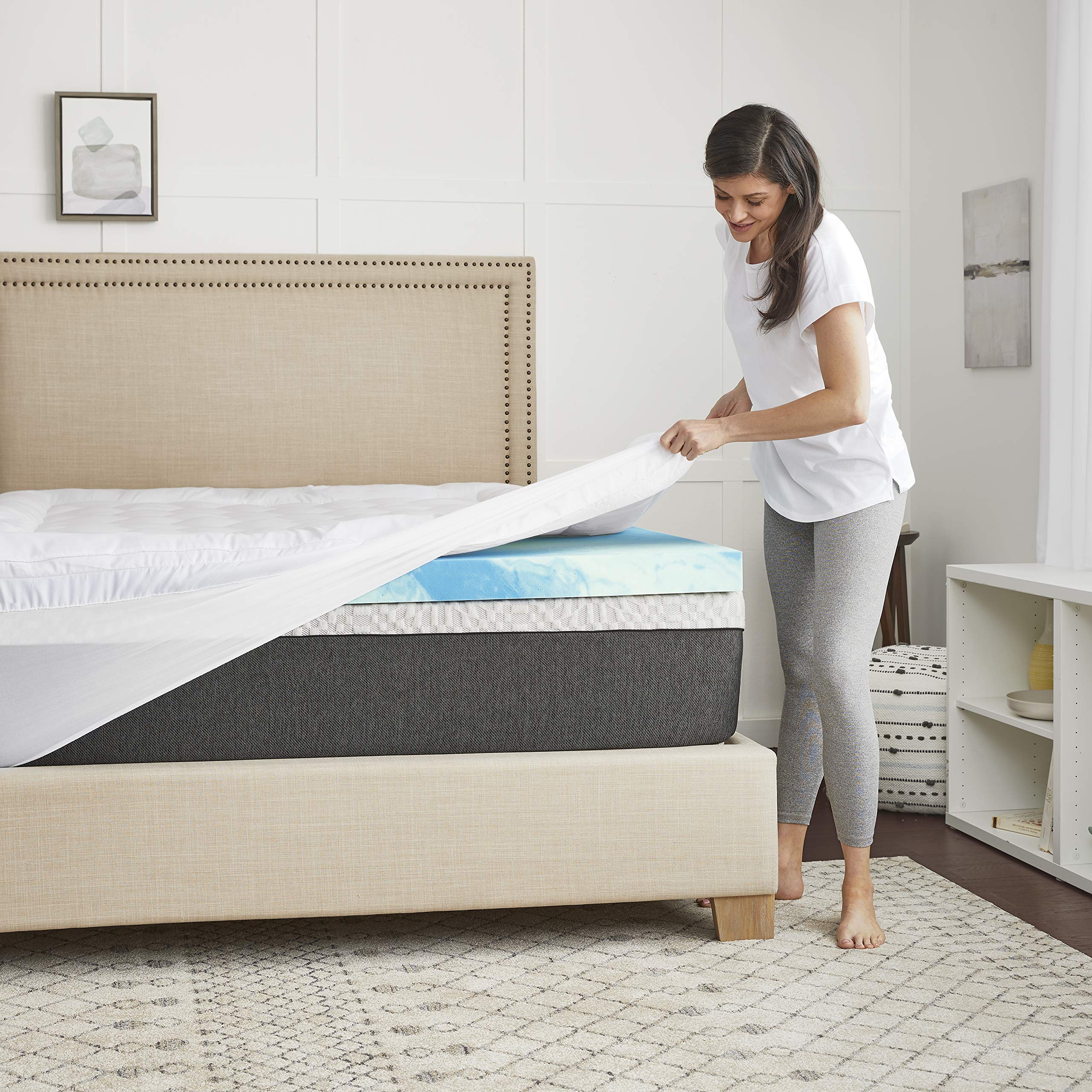 Sealy 4-Inch SealyChill Gel & Comfort Pillowtop Memory Foam Full Mattress Topper with Molded Memory Foam Pillow Set - Cooling Mattress Pad for Hot Sleepers, Pressure Relief & Back Support - Perfect for Bedroom, Guest Room & Dorm