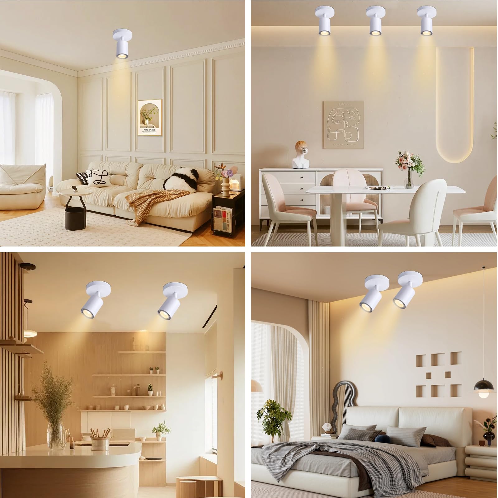Adjustable 90 Degree Ceiling Light Fixture - White 1-Light LED Lamp for Kitchen, Bedroom, Dining Room & Office - Modern Circular Design for Ambient Lighting