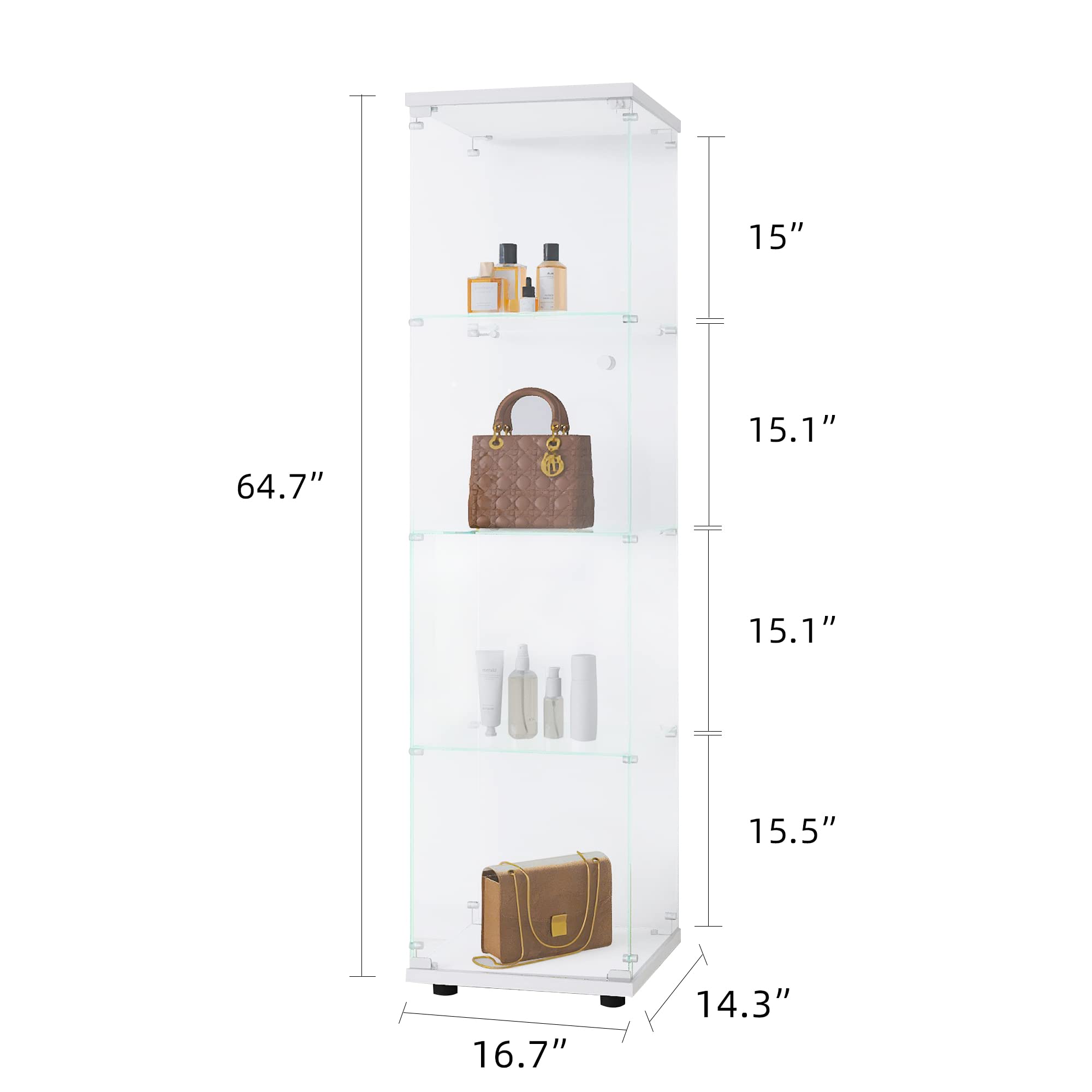 HomVent 4-Shelf Glass Display Cabinet with Doors - Secure Floor Standing Curio Cabinet with Handles, Locks & Anti-Tip Device - Perfect for Showcasing Collectibles, Books & Home Decor