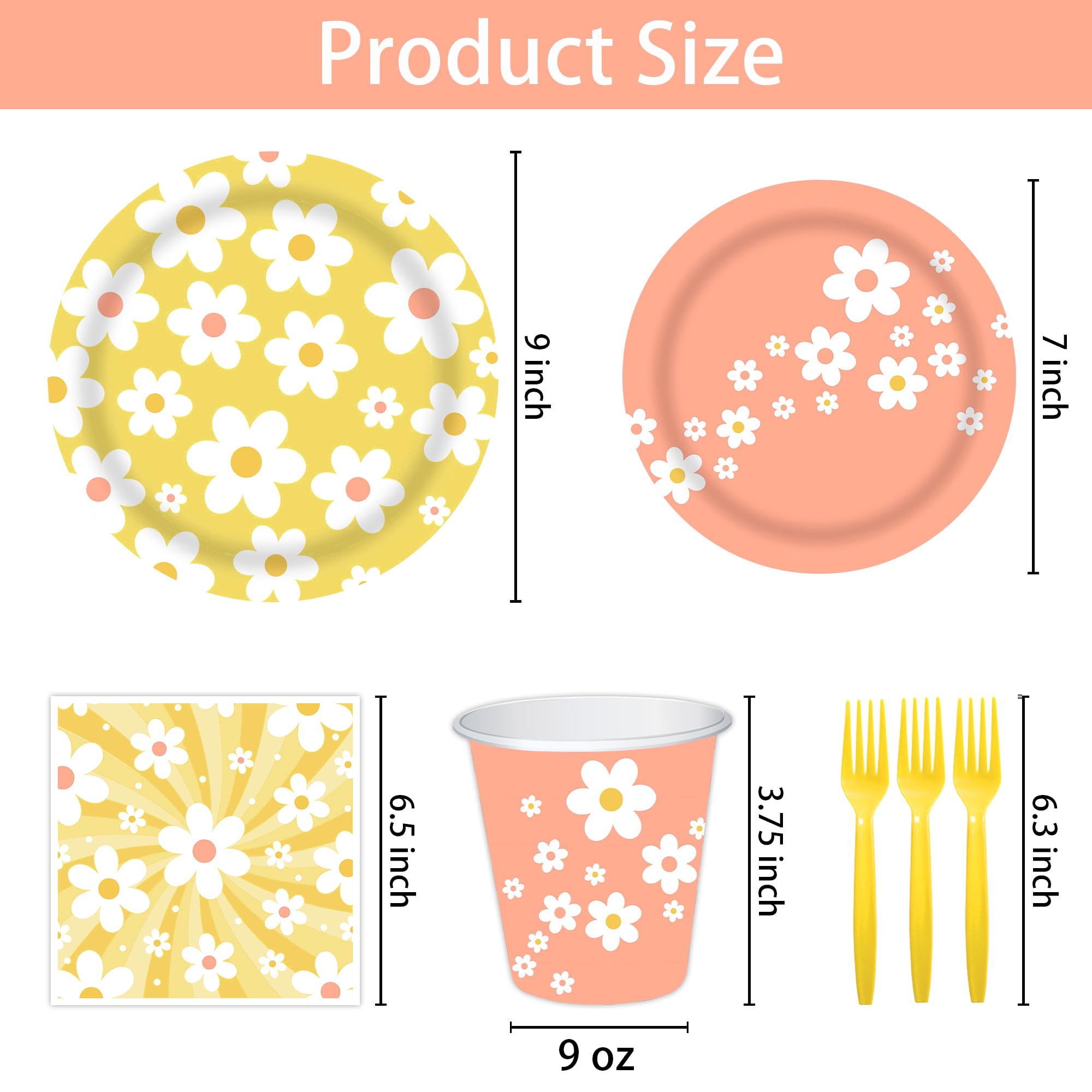 120 Pcs Daisy Party Decorations Set - Disposable Dinnerware Plates, Napkins, Cups & Forks - Food Grade Flower Theme Birthday Party Supplies - Serves 24 Guests - Perfect for Garden Parties, Baby Showers & Spring Celebrations