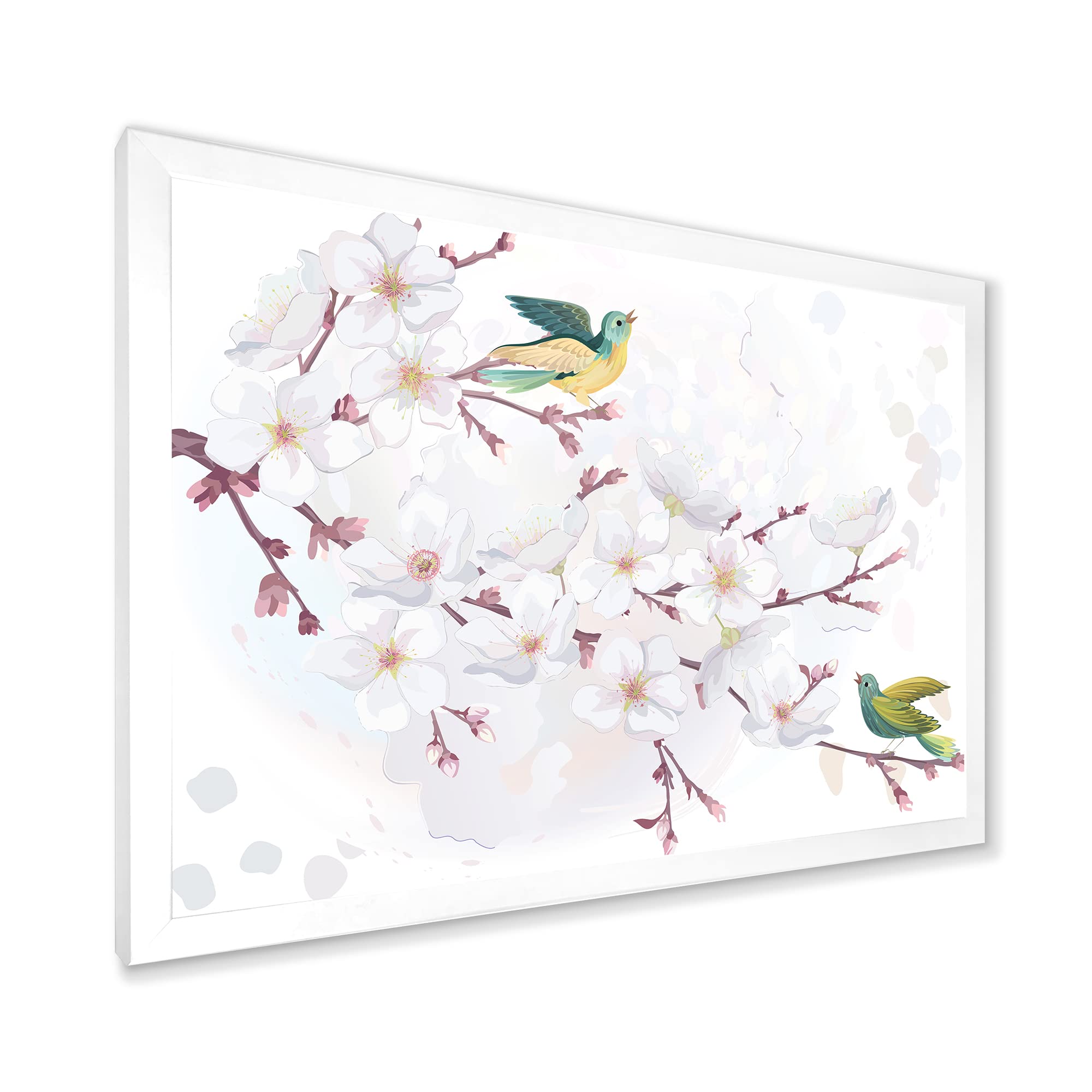 DesignQ Blossoming Cherry Tree Traditional Framed Wall Art - Elegant Home Decor for Living Room, Bedroom & Office