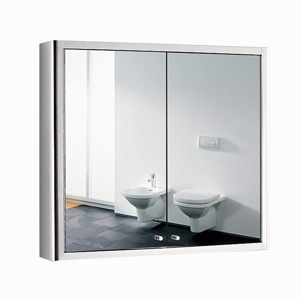 Stainless Steel Bathroom Medicine Cabinet - Wall Mounted Double Door Mirror with Square Locker (Silver, 80x70x13cm) - Perfect for Small Bathrooms & Vanity Spaces