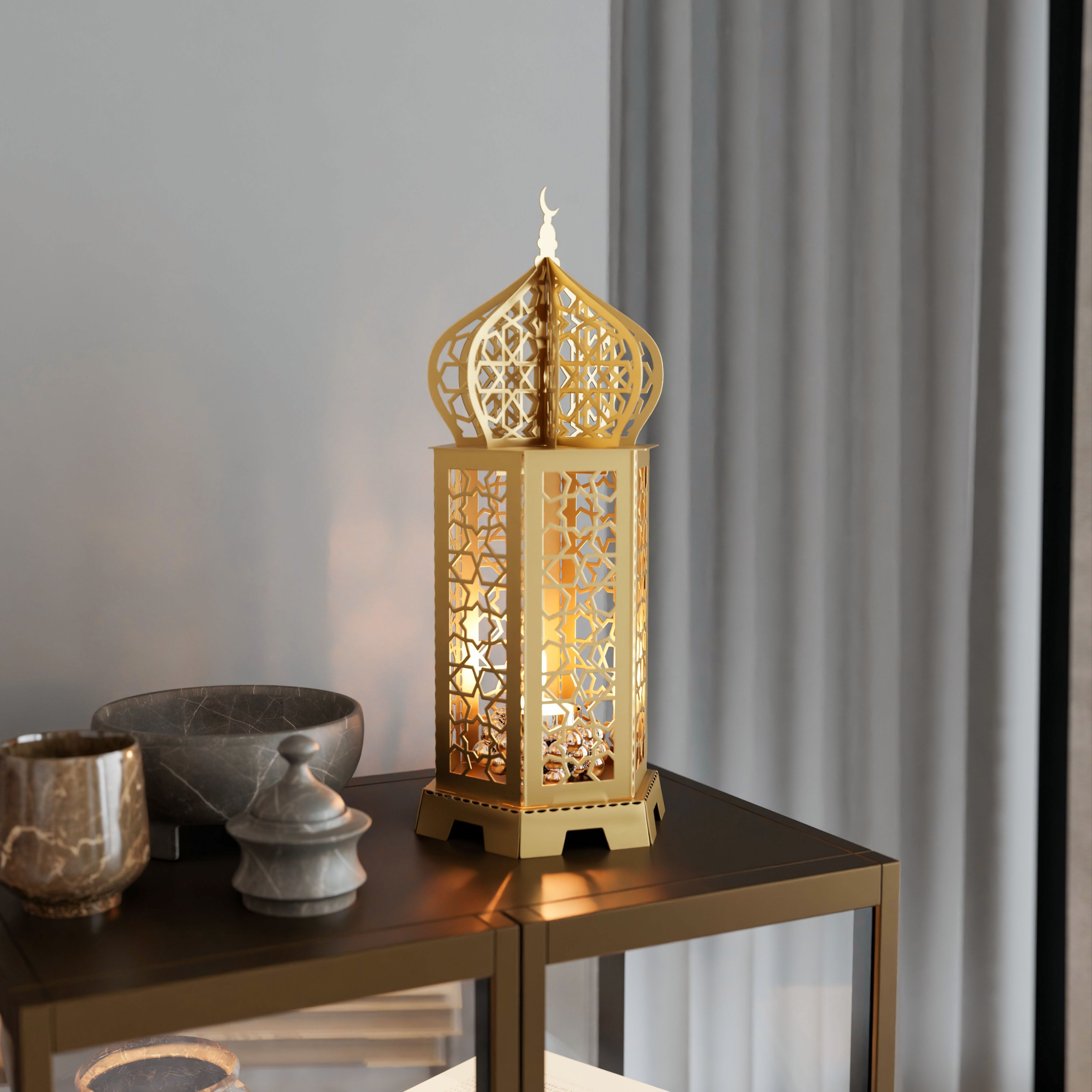 Ramadan Lantern Metal Islamic Wall Art - Elegant Home Decor for Eid, Ramadan & Islamic Festivals - Perfect for Living Room, Bedroom & Prayer Room Decorations