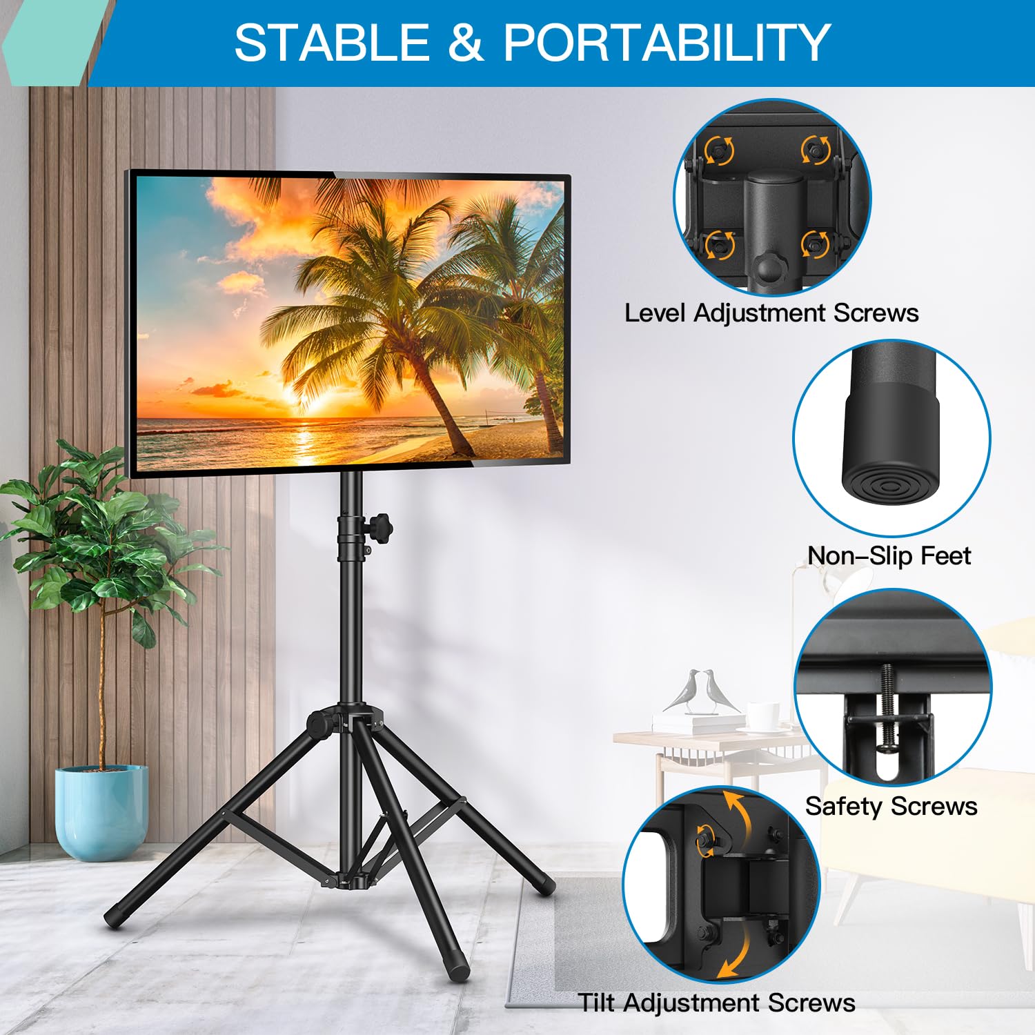 PERLESMITH Universal TV Floor Stand for 37-85 Inch Flat Screen TVs - Height Adjustable TV Tripod Stand with 600x400mm VESA Mount, Supports LED/LCD/OLED TVs up to 110lbs - Perfect for Living Room, Bedroom & Home Theater Setup