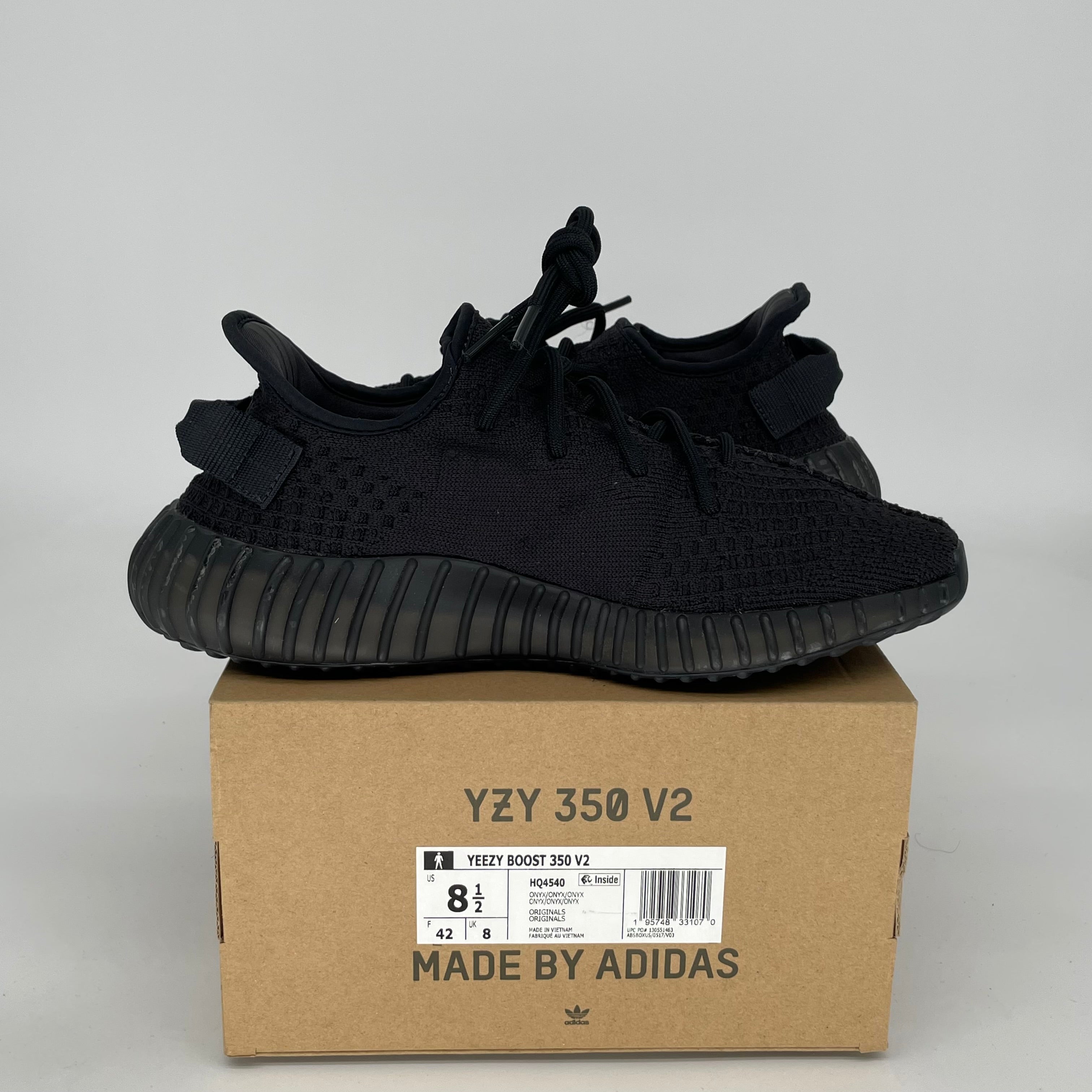 Adidas Yeezy Boost 350 V2 Onyx Black Sneakers - Men's Size 8.5 (HQ4540) | Running Shoes, Gym Workout & Casual Streetwear Fashion