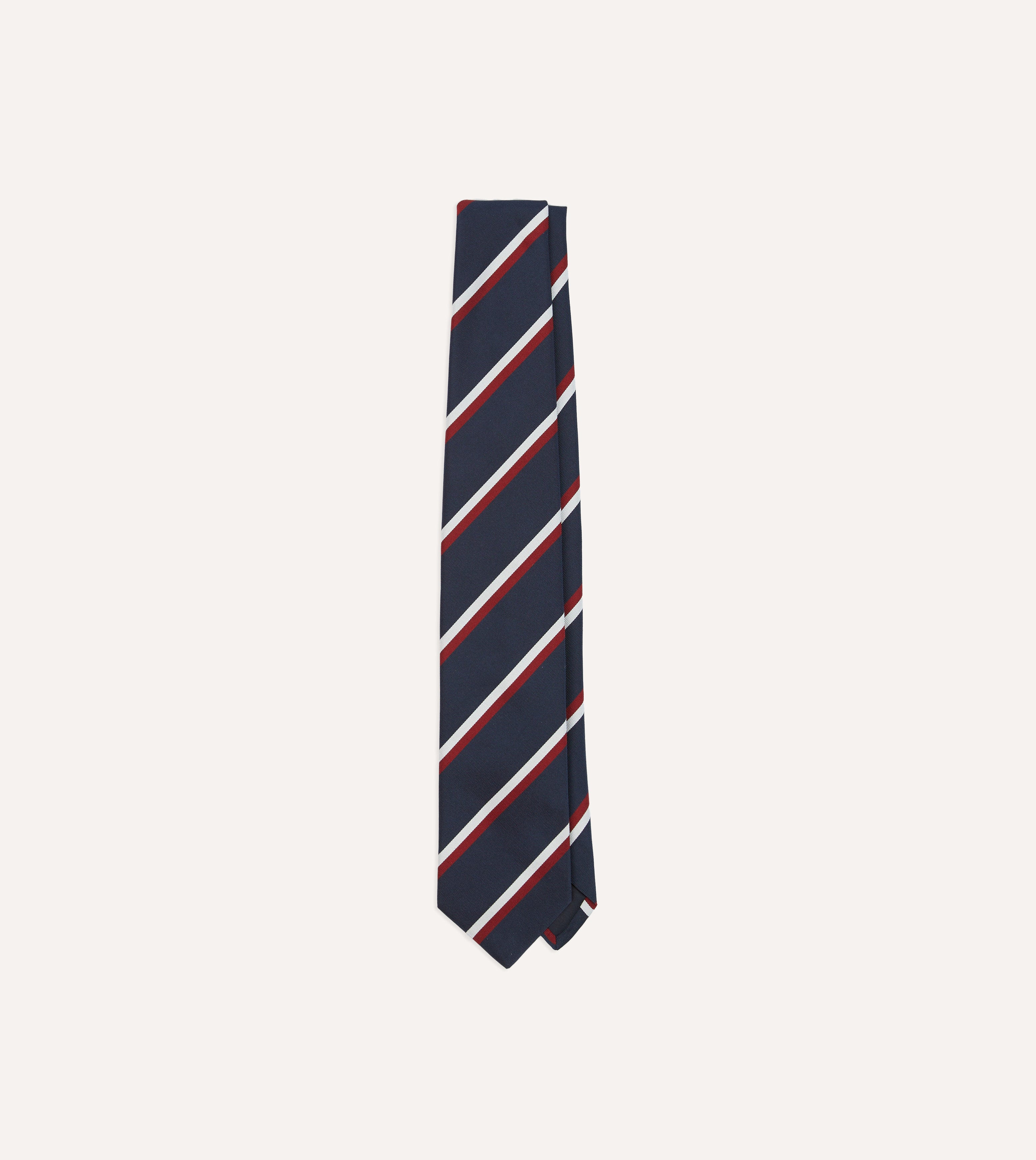 Navy, Red & White Double Stripe Mogador Silk Tipped Necktie - Premium Business Formal Tie for Weddings, Office & Special Occasions