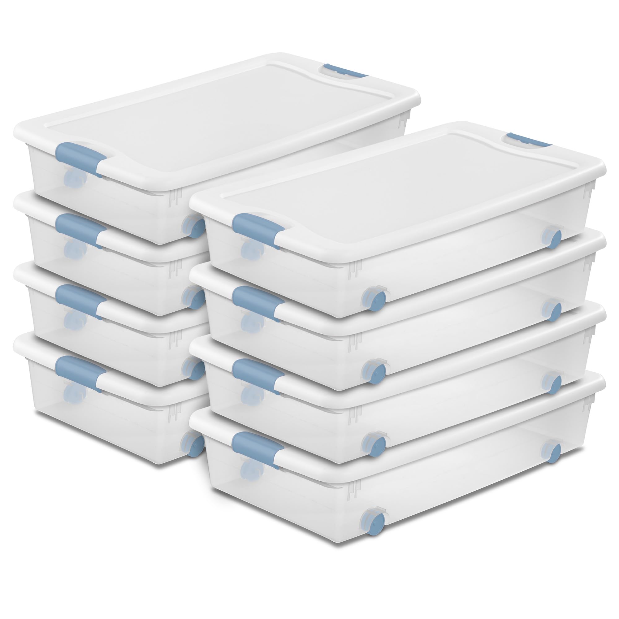 Sterilite 8-Pack Clear Plastic Under Bed Storage Bins with Lids - 56 Quart Latching Box for Clothes, Toys, Blankets & Seasonal Items - Space Saving Bedroom & Closet Organization Solution