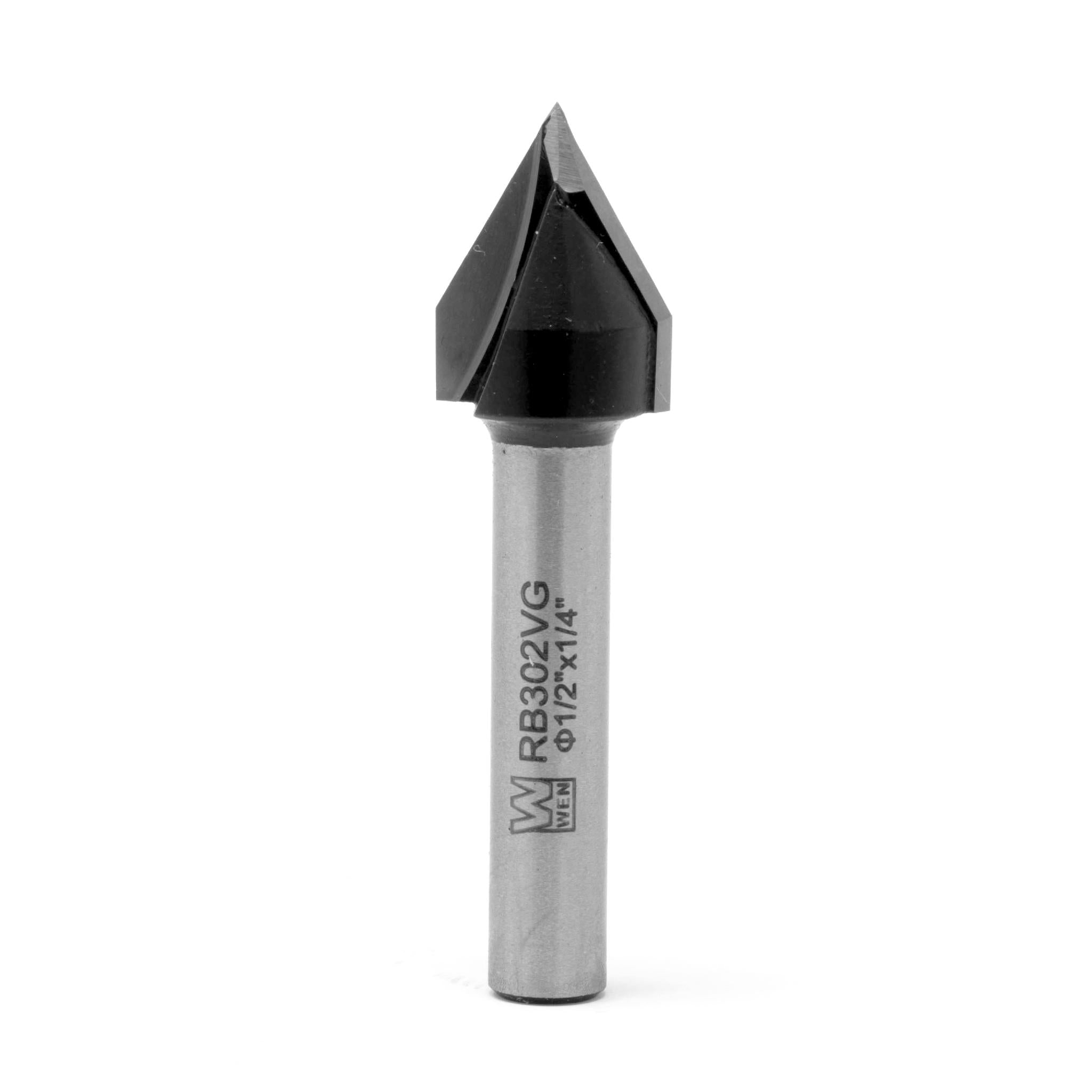 WEN RB302VG 1/2 Inch V Groove Carbide Tipped Router Bit with 1/4 Inch Shank - 5/8 Inch Cutting Length for Woodworking, Sign Making, and DIY Projects