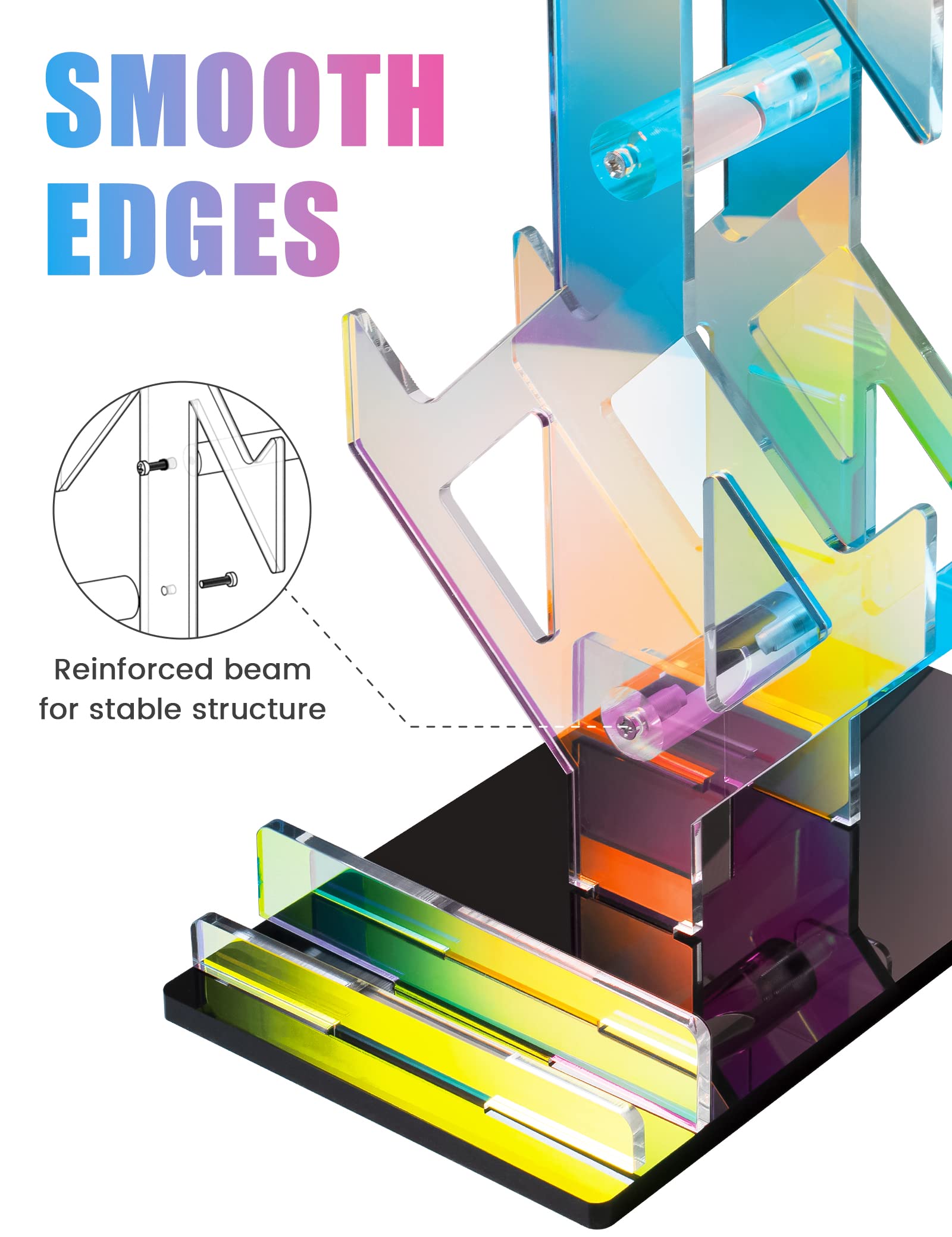 NiHome Iridescent Acrylic 2-Tier Universal Game Controller and Headset Holder Stand - Modern Storage Organizer for PS5, Xbox ONE, Nintendo Switch Controllers & Headphones - Anti-Slip Stable Gaming Accessory Rack - Perfect for Gaming Setup and Living Room Organization