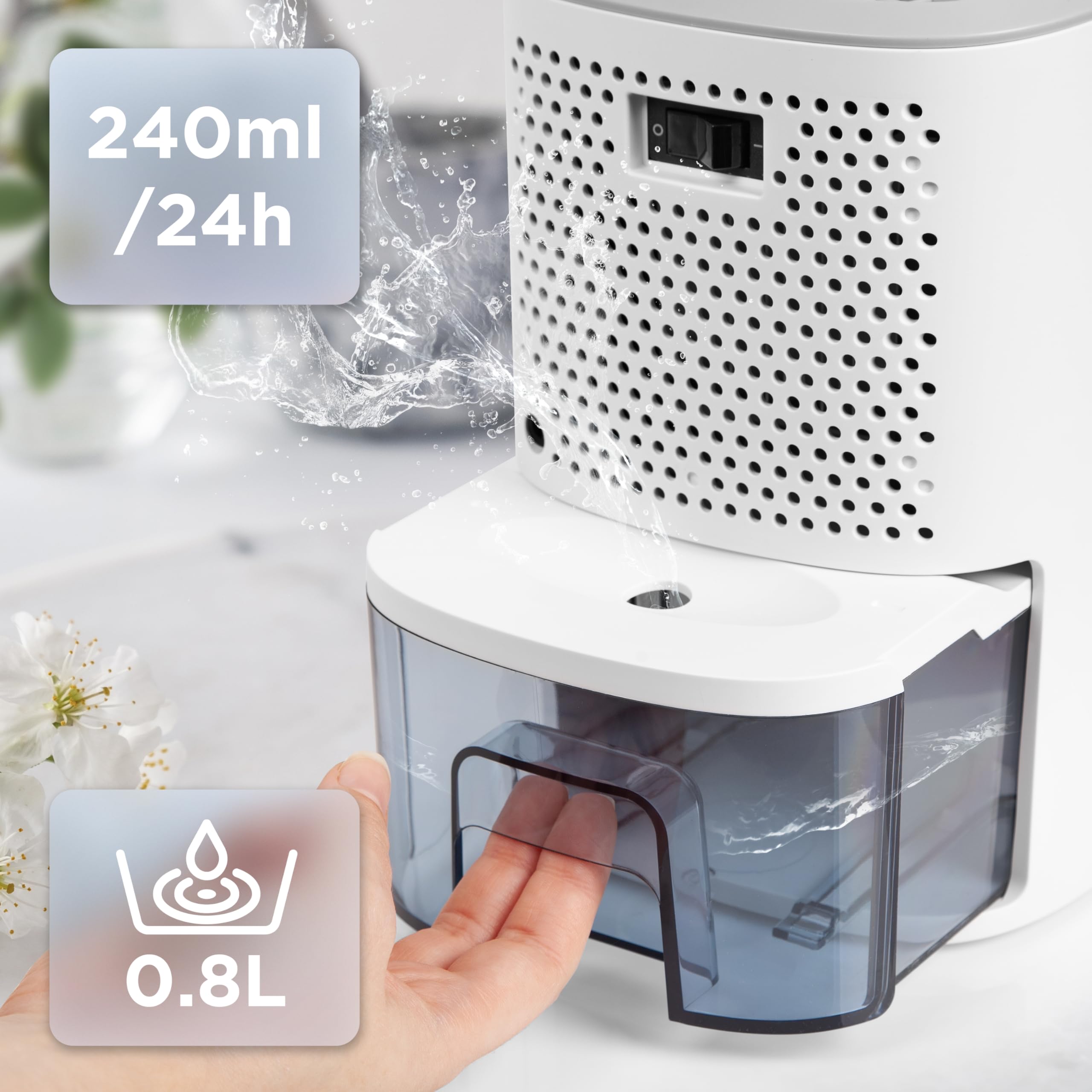 Duronic DH06 Compact Energy Efficient Dehumidifier - 0.8L Capacity for Home, Kitchen, Bedroom, Garage - White | Prevents Mold & Absorbs Excess Moisture | Ideal for Small Spaces, Closets & Basements
