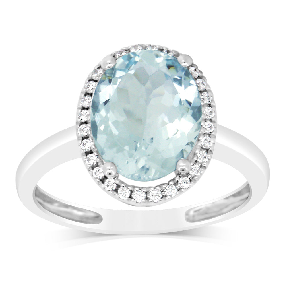 9ct White Gold 2.4 Carat Aquamarine & 28 Cubic Zirconia Engagement Ring - Perfect for Weddings, Anniversaries & Special Occasions