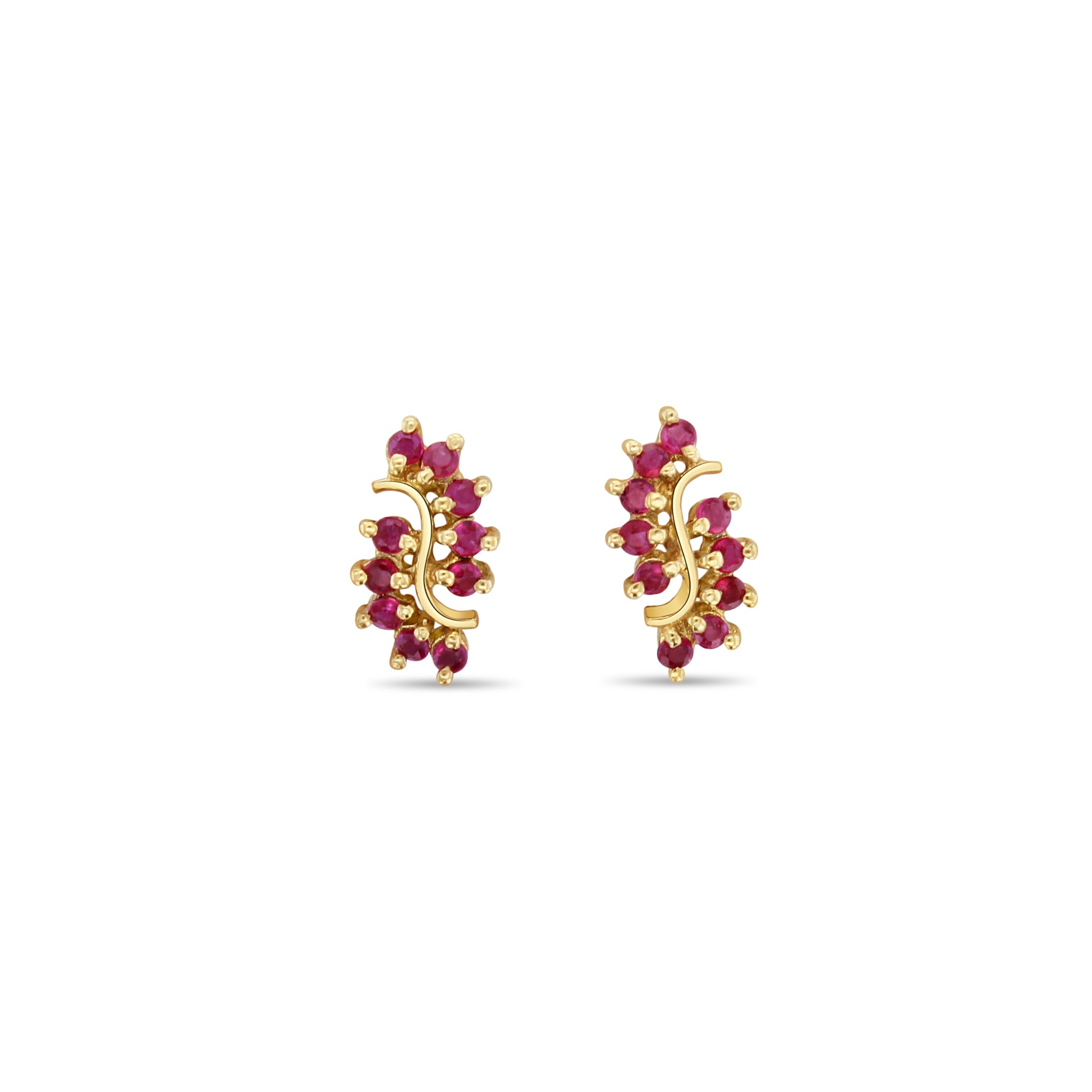 14K Yellow Gold Swirly Ruby Earrings for Women - Elegant Dangle Hoop Earrings for Party, Wedding & Everyday Wear