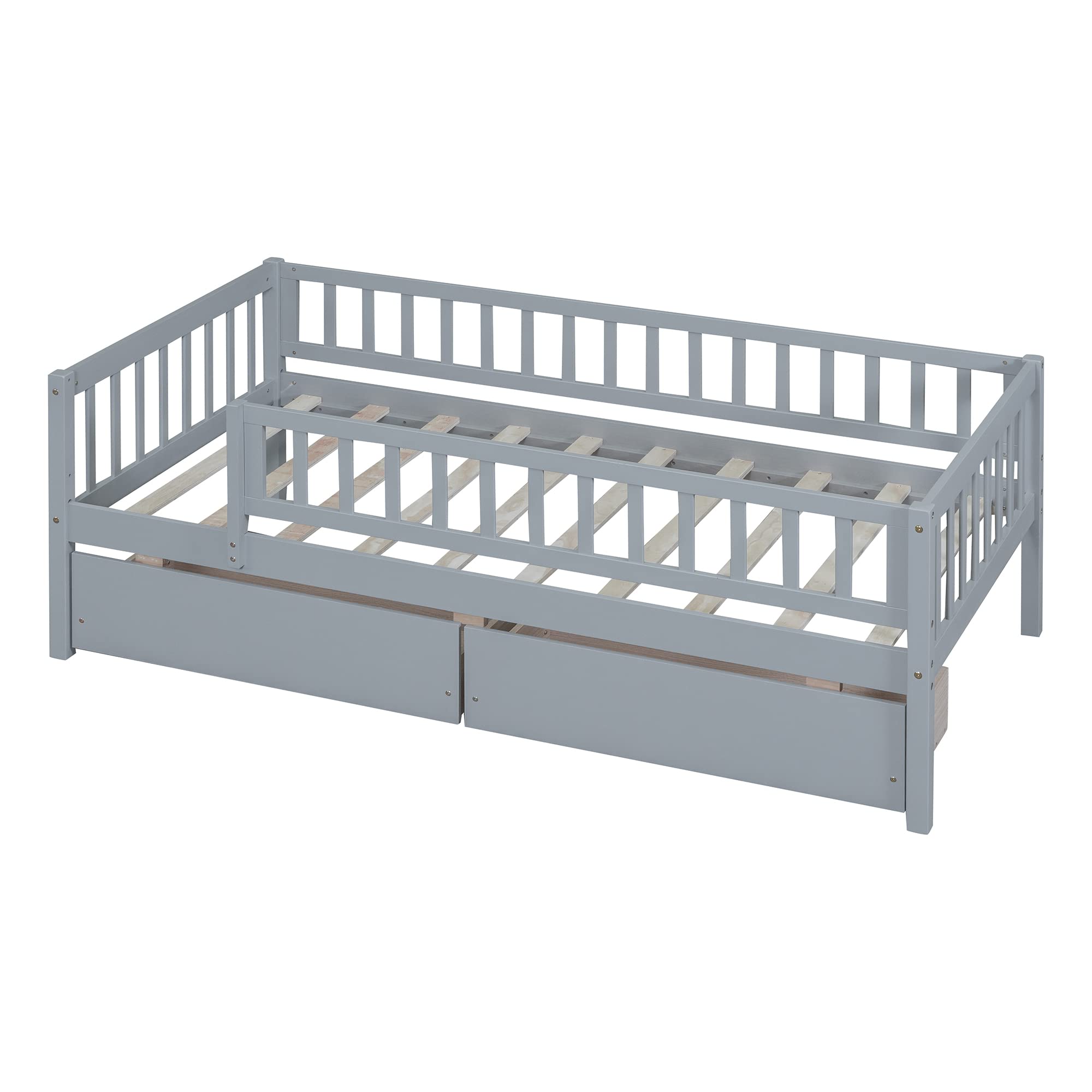 Harper & Bright Designs Twin Size Daybed with Storage Drawers - Wooden Kids Twin Platform Bed Frame with Safety Rails, No Box Spring Required, Easy Assembly (Gray) - Perfect for Kids' Bedrooms, Guest Rooms & Small Spaces