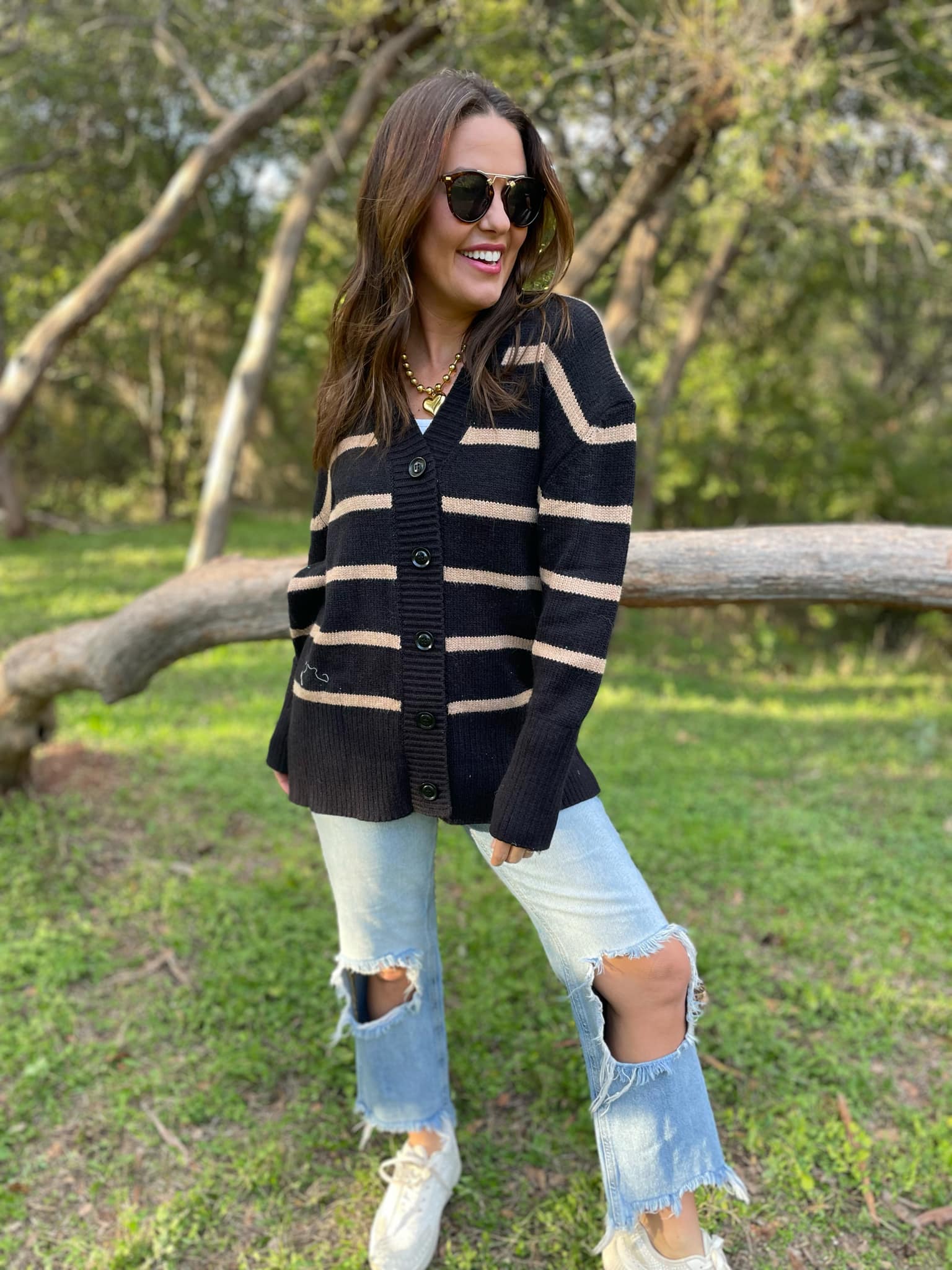 Brooks Striped Cardigan for Women - Soft Knit Long Sleeve Open Front Sweater | Perfect for Fall & Winter Layering, Office Wear & Casual Outfits