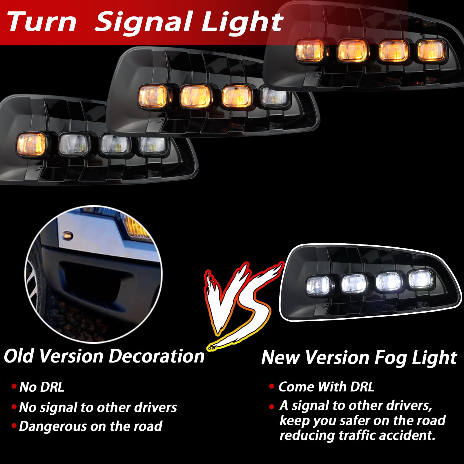 Ford F150 2010-2014 SVT Raptor SuperCrew LED Front Bumper Fog Lights with Daytime Running Lights & Turn Signal Lamps - Durable Off-Road Lighting for Night Driving & Enhanced Visibility