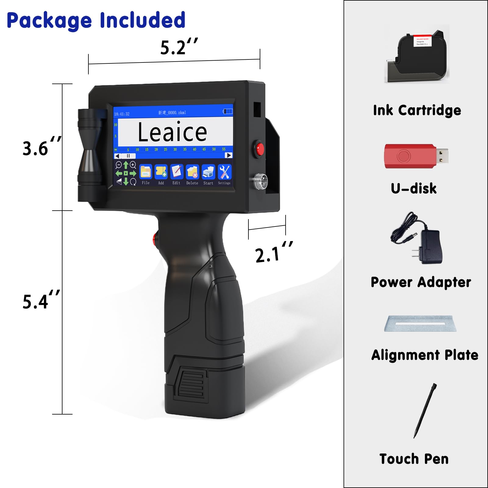 Portable Handheld Inkjet Printer with 42ml Quick-Drying Ink Cartridge - 4.3