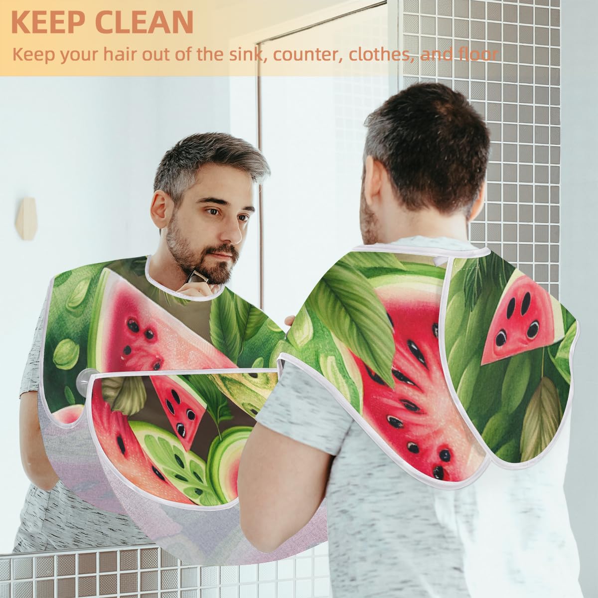 Watermelon Pattern Shaving Bib for Men & Women - Waterproof Beard Trimming Cape, Hair Dye Apron, Makeup Artist Accessory - Perfect for Barbershops, Home Grooming & Salon Haircuts