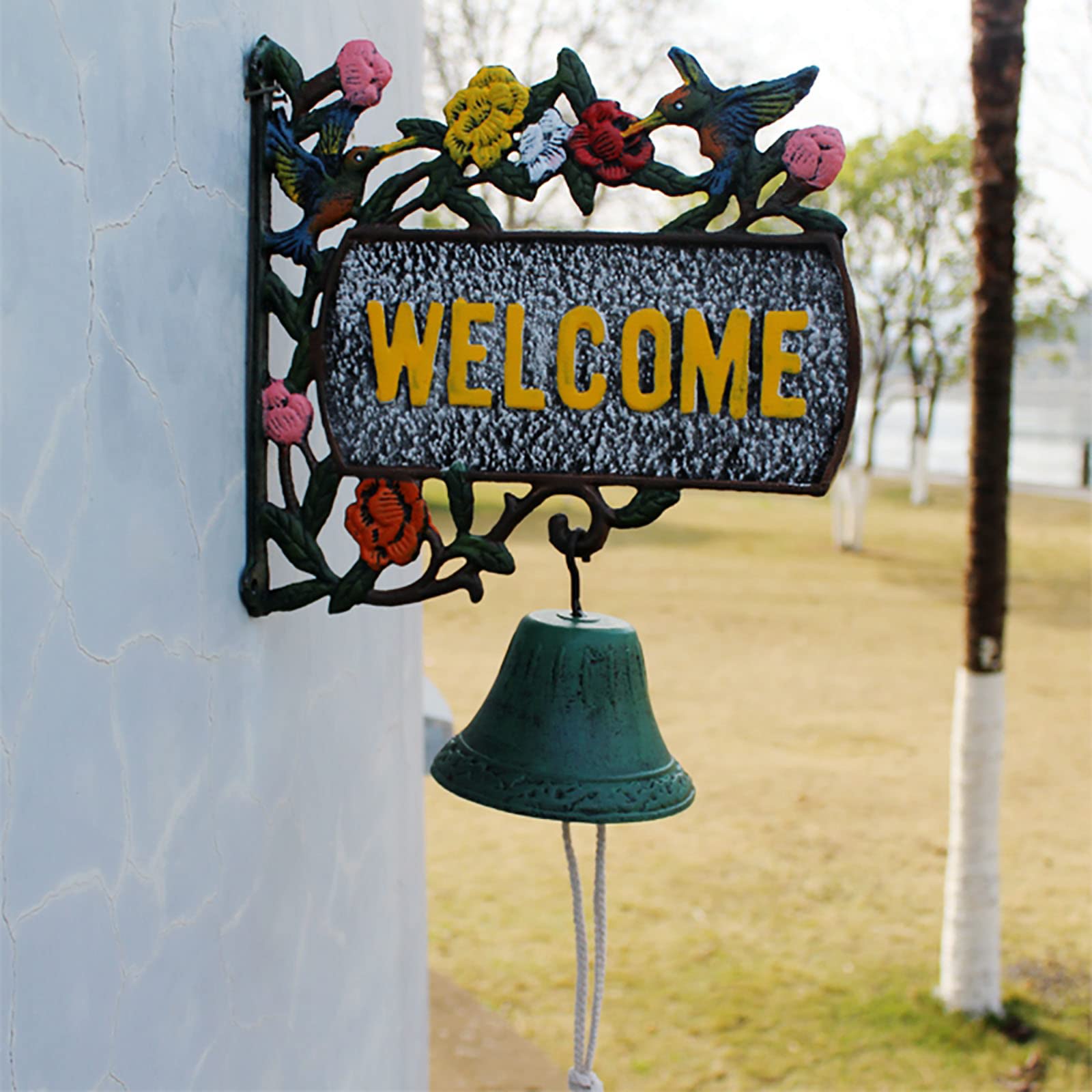 Vintage Cast Iron Wall Bell - Rustic Farmhouse Welcome Sign for Indoor & Outdoor Use - Heavy Duty Mounted Dinner Bell - Garden, Porch & Home Wall Decor - Perfect for Farm, Ranch, Cottage & Countryside Decorating
