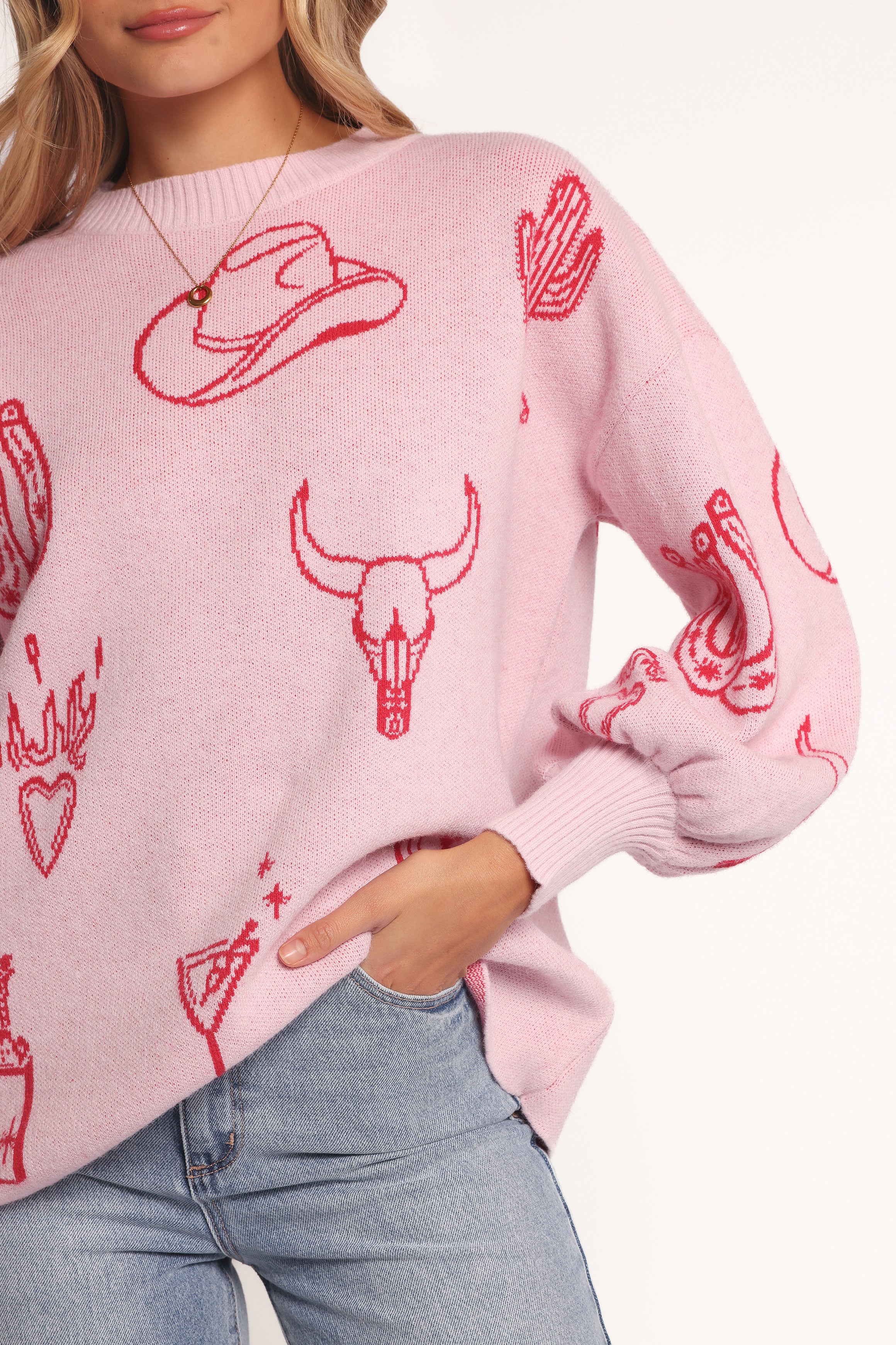 Jax Western Knit Sweater for Women - Soft Pink Cowl Neck Pullover | Cozy Winter Fashion & Casual Outfit Essential